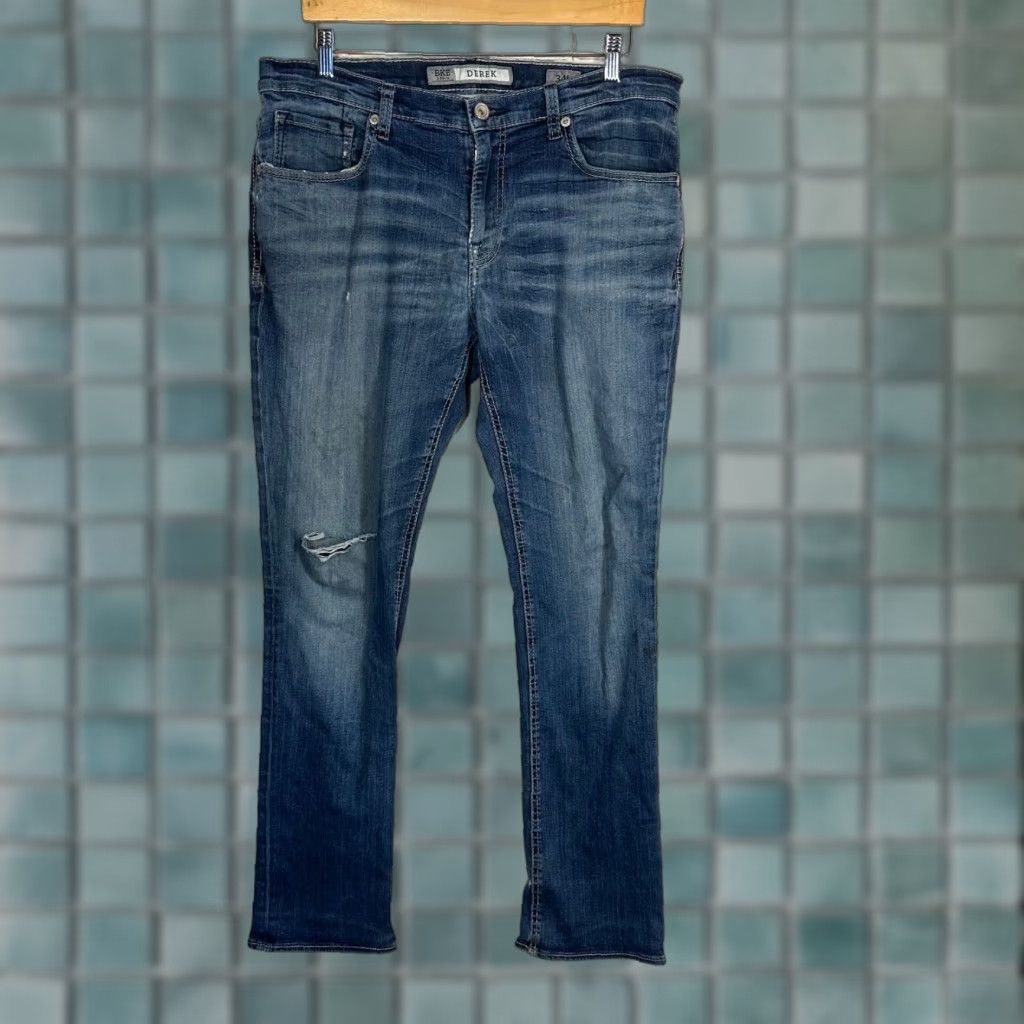 BKE BKE Derek Jeans Mens 34L Blue Medium Wash Distressed Denim Straight 34 Inseam 5-Pocket Zip Button Buckle Bke Size US 34 / EU 50 - 1 Thumbnail