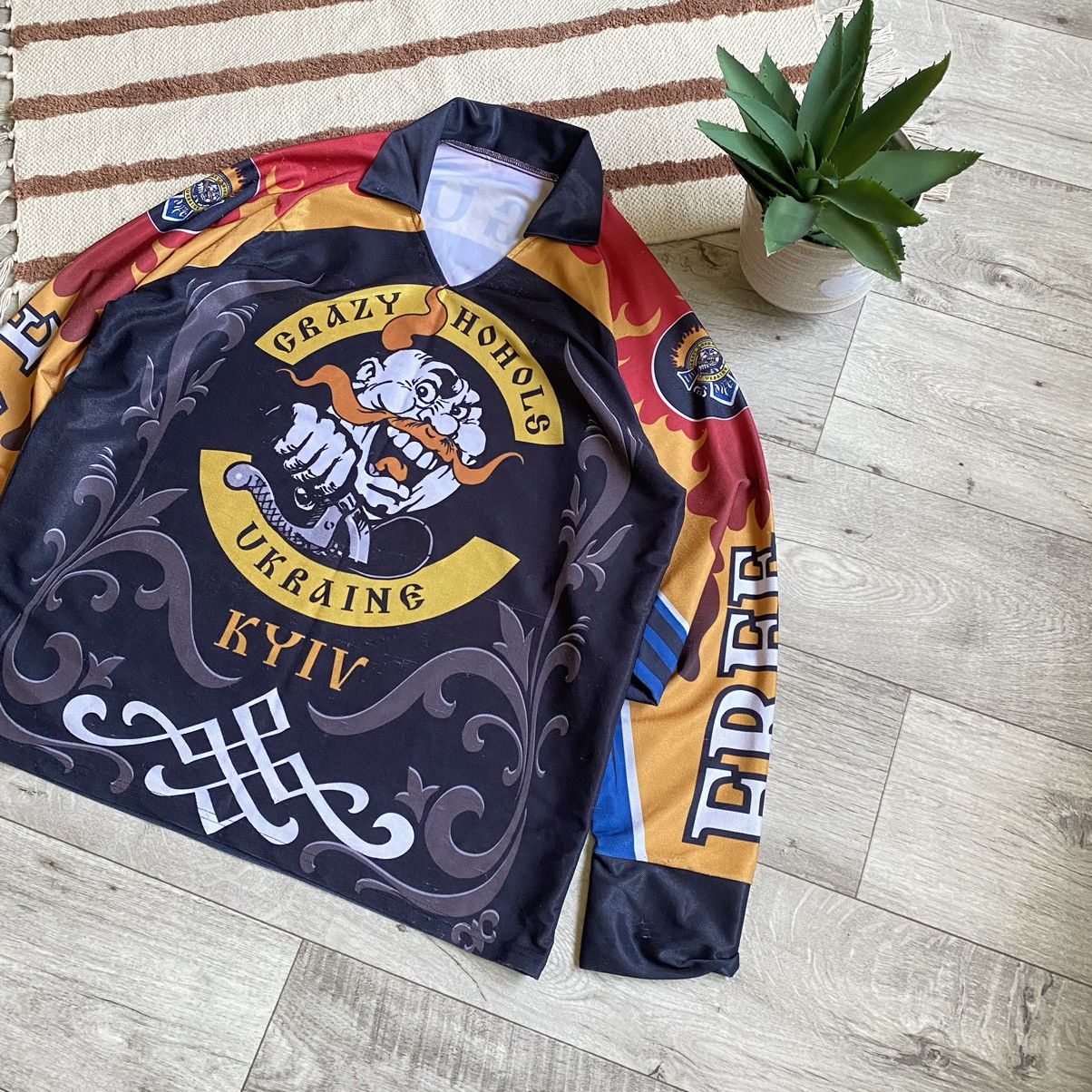 Harley Davidson × Vintage AMAZING CRAZY HOHOLS UKRAINE MOTO CLUB FIRE TRIBAL JERSEY Size US XL / EU 56 / 4 - 4 Thumbnail