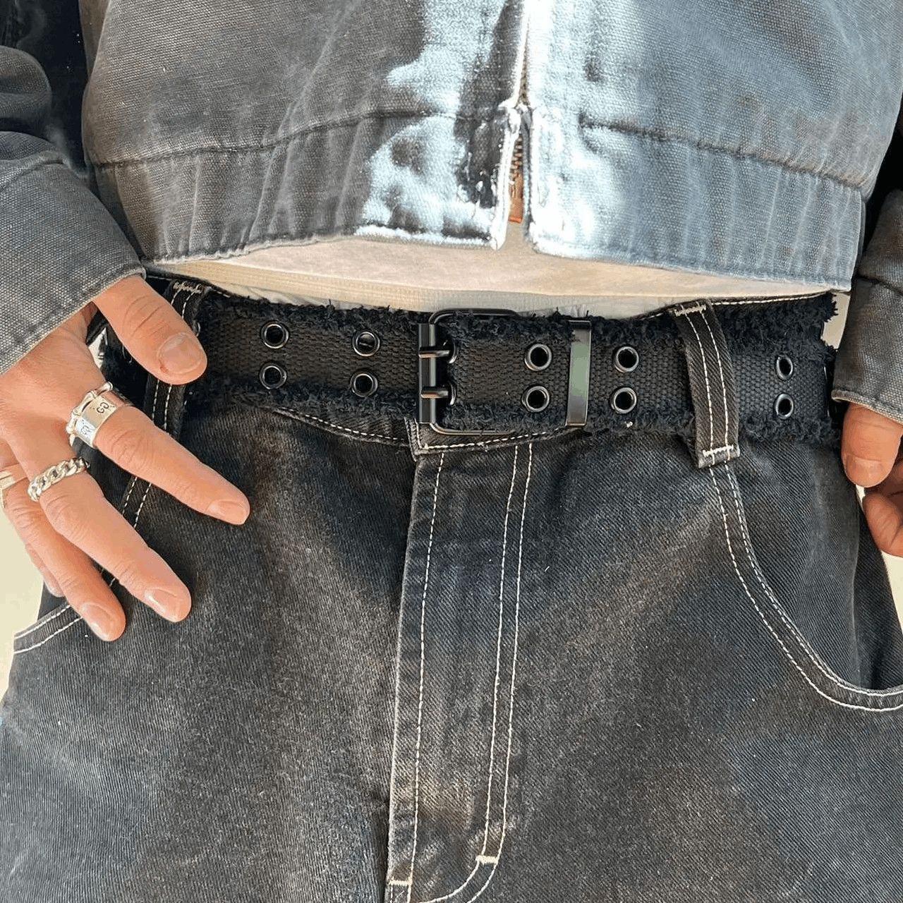 Other 2000s round studded fur frayed black grunge belt Size ONE SIZE - 4 Thumbnail