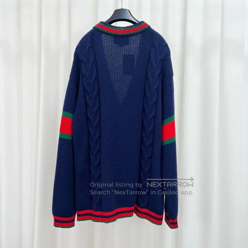Gucci Gucci Dark blue, red and green striped knitted cardigan co Size US XXL / EU 58 / 5 - 2 Thumbnail