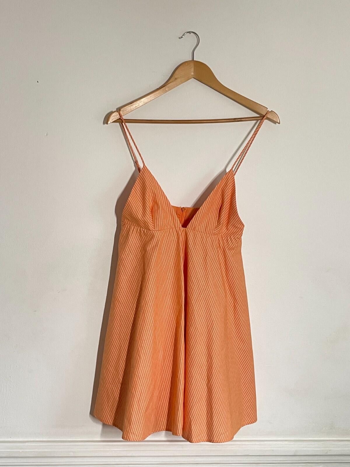 Zara Orange Peach Pinstripe Mini Dress Babydoll Strappy S