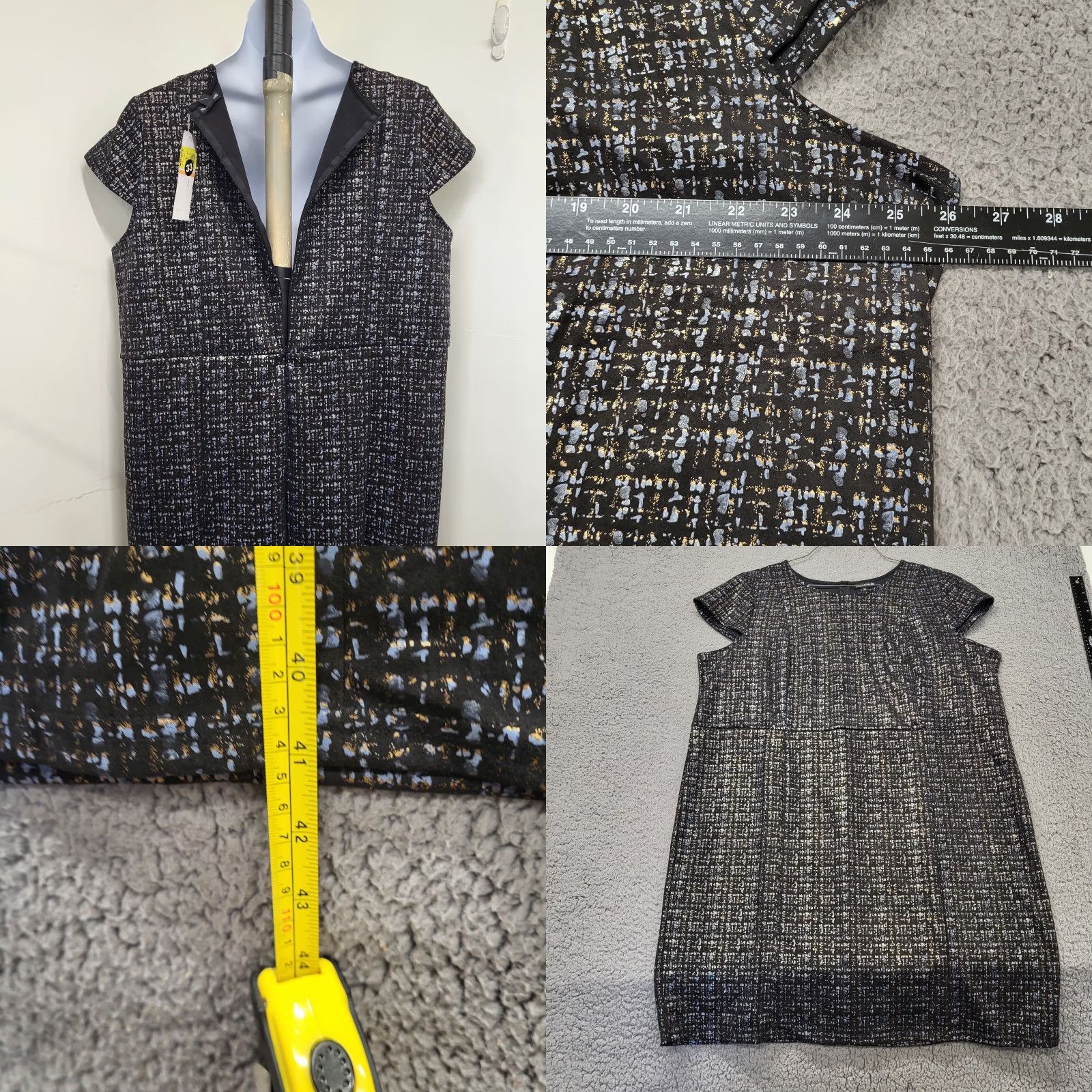 Vintage Nina Leonard Dress Women's 3X Black Cap Sleeve Sheath Roundneck Size XXL / US 16-18 / IT 52-54 - 8 Thumbnail