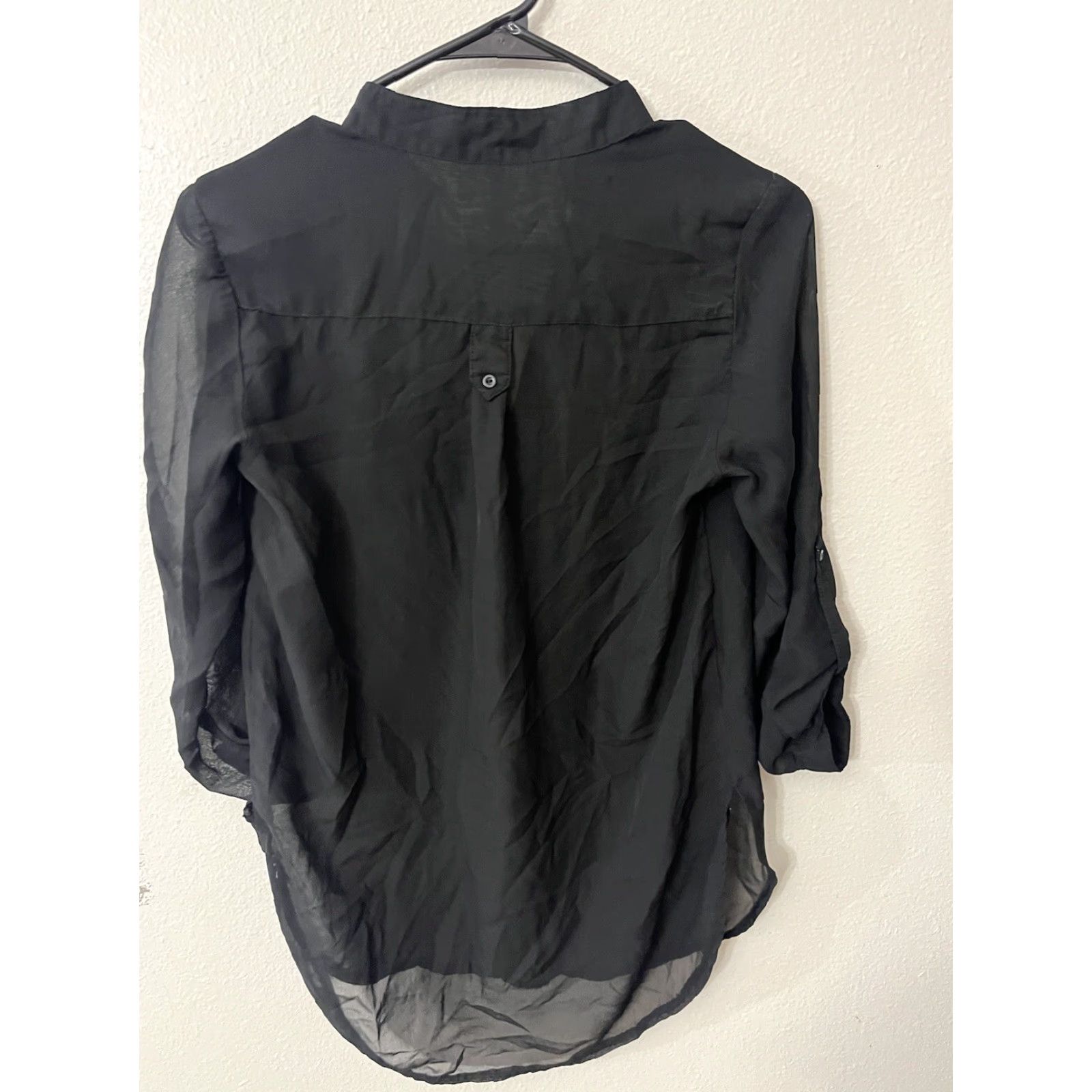 Vintage Live 4 Truth Blouse Black Small 1/4 Button Up Tab Sleeve Womens Size S / US 4 / IT 40 - 2 Thumbnail