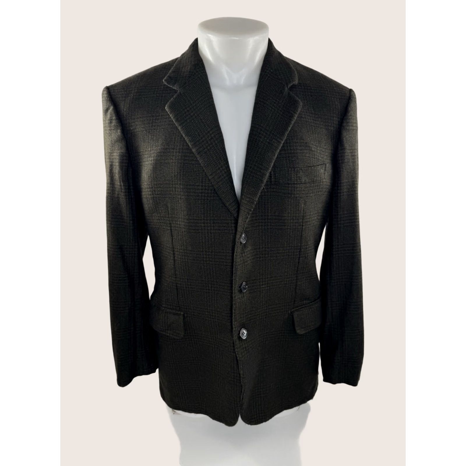 Vintage BIJAN Italy Wool Plaid Blazer Mens 42 Green Blazer Wool Plaid 42 Mens 90s Event Shoulder Pad Blazer Jacket Size 42R - 1 Thumbnail