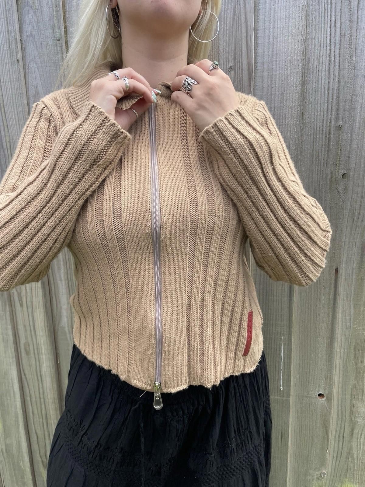 Designer Vintage 90s Prada Ribbed Collared Wool Zip Up Jacket Size M / US 6-8 / IT 42-44 - 4 Thumbnail