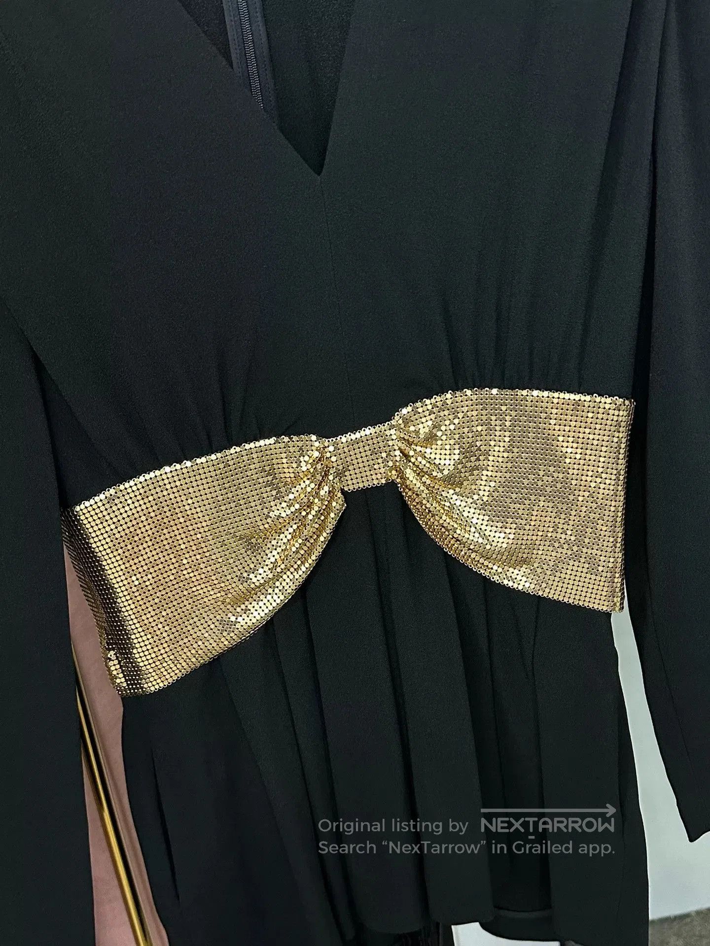 Saint Laurent Paris Saint Laurent Black Gold Sequin Bow Jumpsuit. Size 39" - 2 Thumbnail