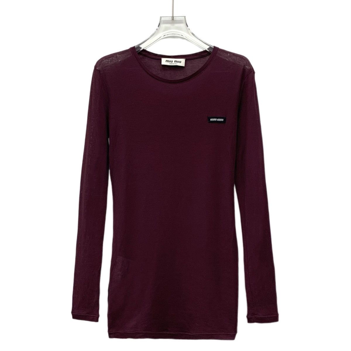 Miu Miu Miu Miu Dark Red Crew Neck Long Sleeve Slim Knit Dress K26WX Size XS / US 0-2 / IT 36-38 - 1 Thumbnail