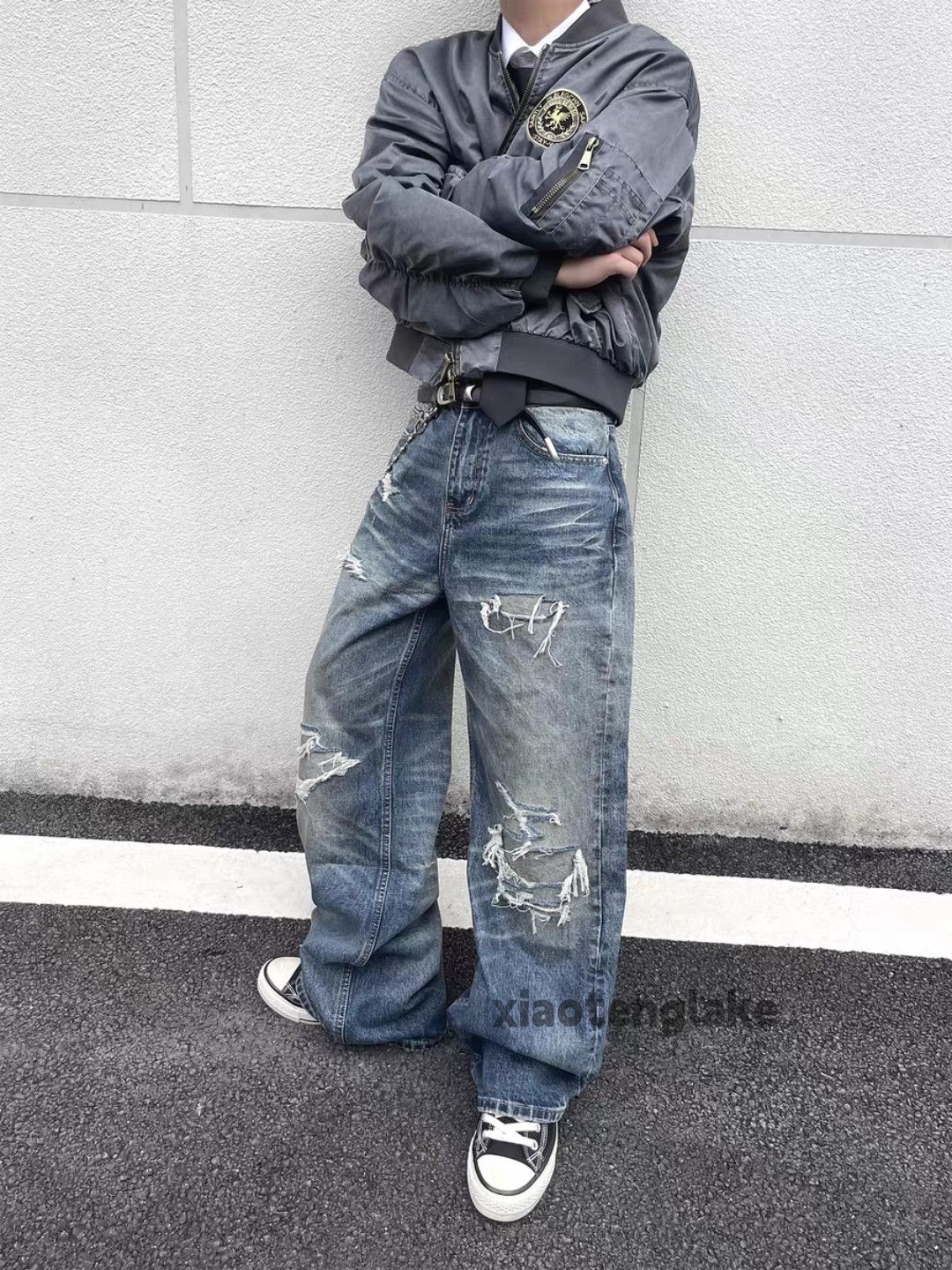 Jean xtl vintage washed faded loose baggy ripped jeans Size US 34 / EU 50 - 2 Thumbnail