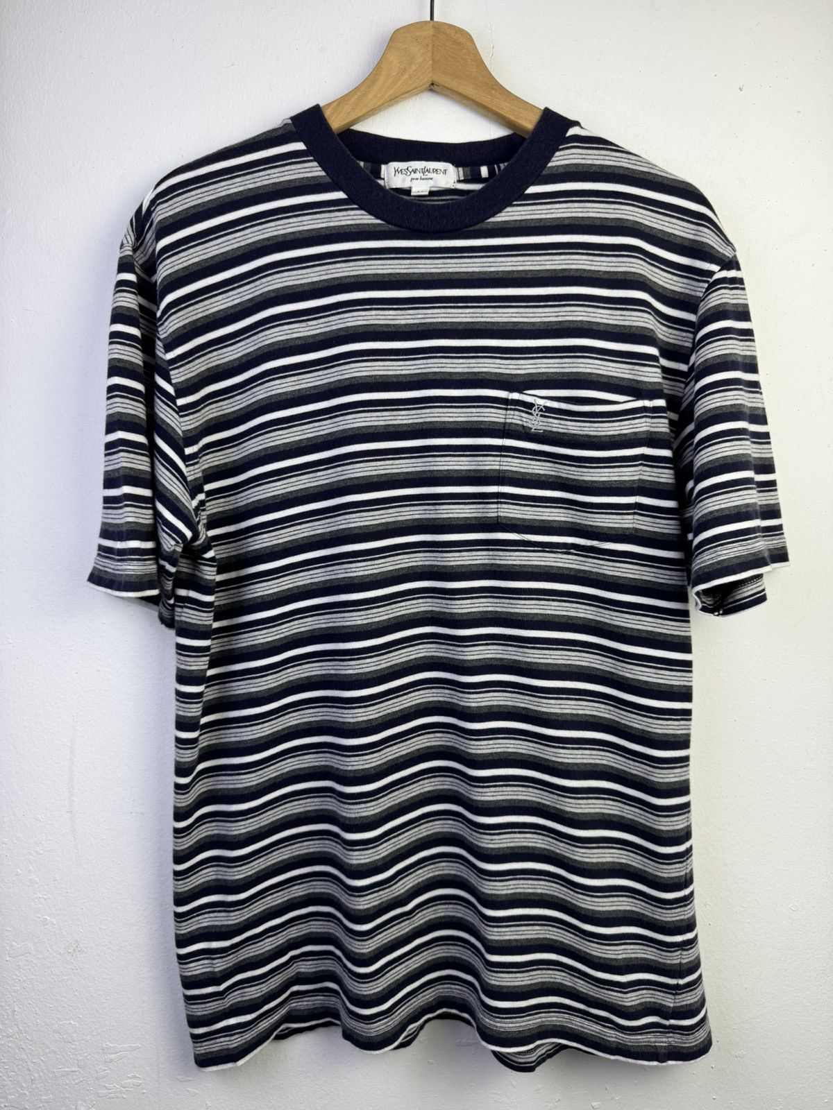 Yves Saint Laurent vintage Yves Saint Laurent striped t-shirt pocket Logo Size US M / EU 48-50 / 2 - 1 Thumbnail