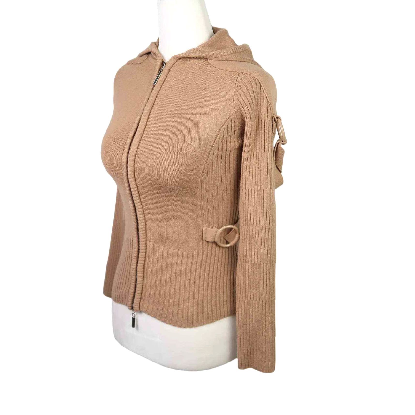 Vintage VINTAGE not specified; use best guess: Y London Brown Knit Zip Up Hooded Cardigan Sweater Small Size S / US 4 / IT 40 - 3 Thumbnail