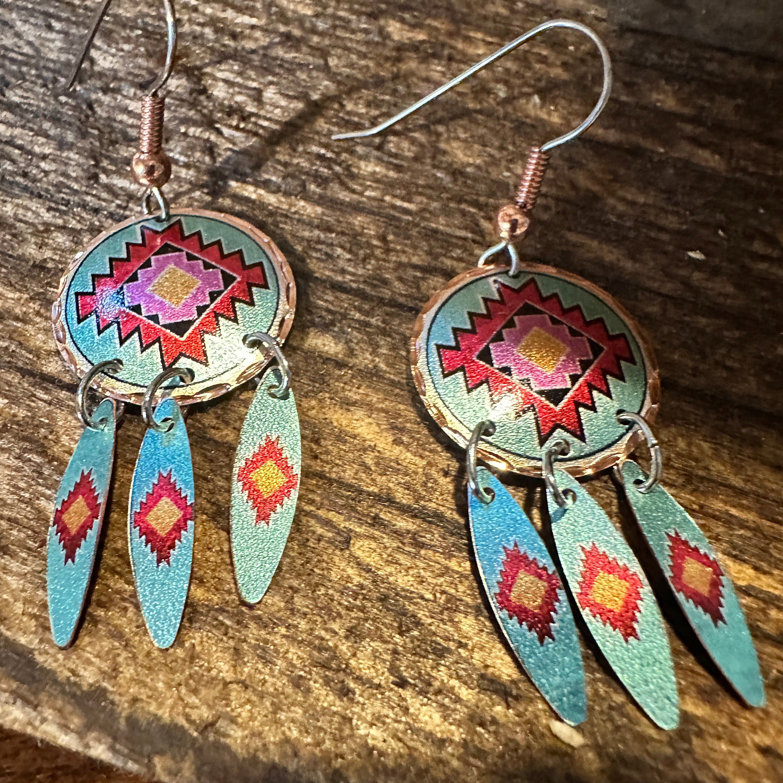Other Handmade Boho Copper Earrings, Diamond Cut Native American D Size ONE SIZE - 5 Thumbnail