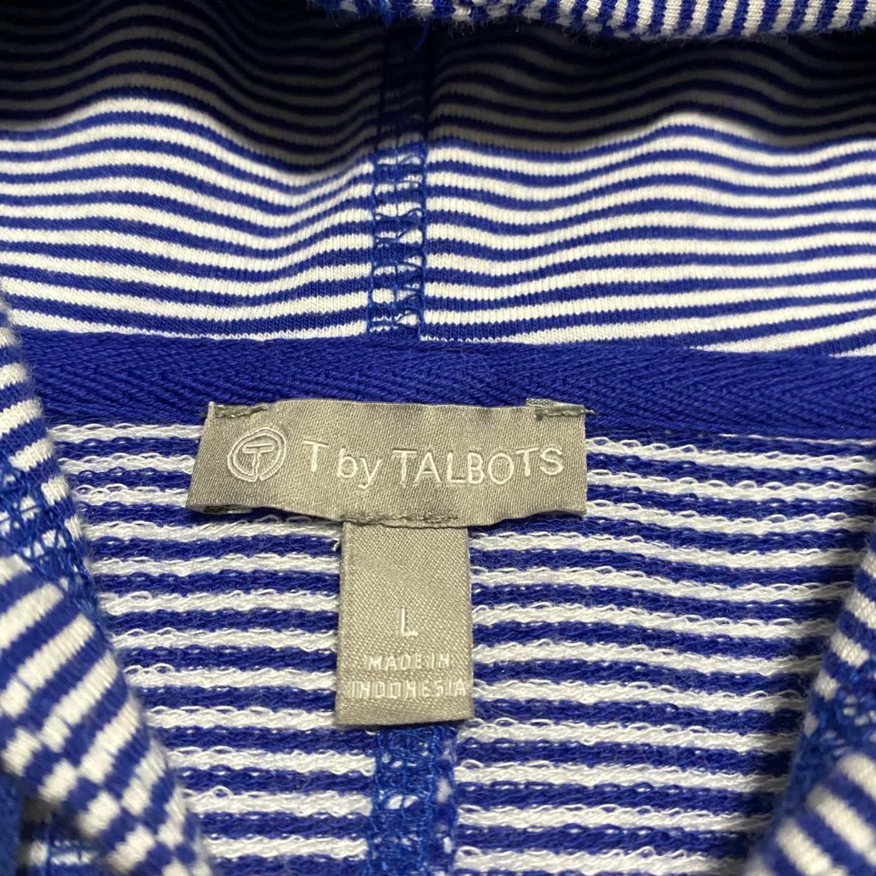 Talbots T by Talbots Hoodie Womens Large Striped Zip Up Sweatshirt Stretch Activewear Size L / US 10 / IT 46 - 3 Thumbnail