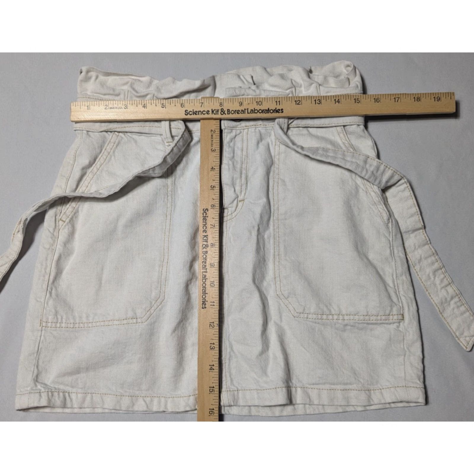 Free People FREE PEOPLE Skirt Belted 16" Paperbag Denim Linen Oatmeal Beige 8 Women Short Mini Pockets Size 30" / US 8 / IT 44 - 3 Thumbnail