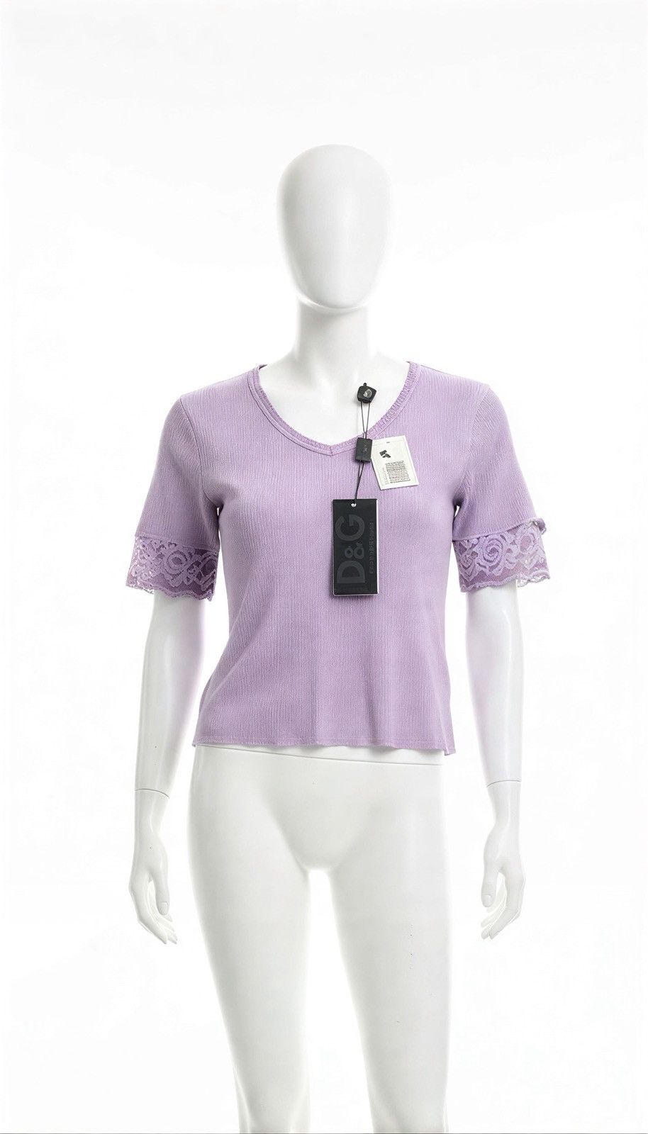 Dolce & Gabbana Archival D&G Ittierre Lavender Ribbed V-Neck Top Size S / US 4 / IT 40 - 1 Thumbnail