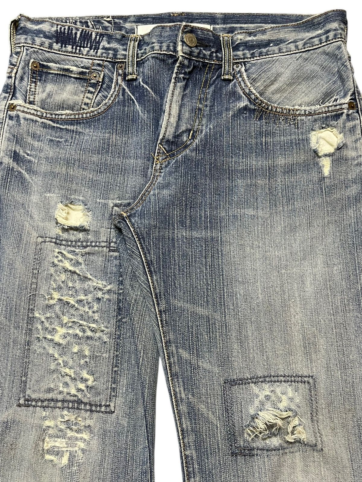 Edwin Vintage Edwin XV Faded Wash Distressed Wide Leg Flare Jeans Size US 30 / EU 46 - 4 Thumbnail