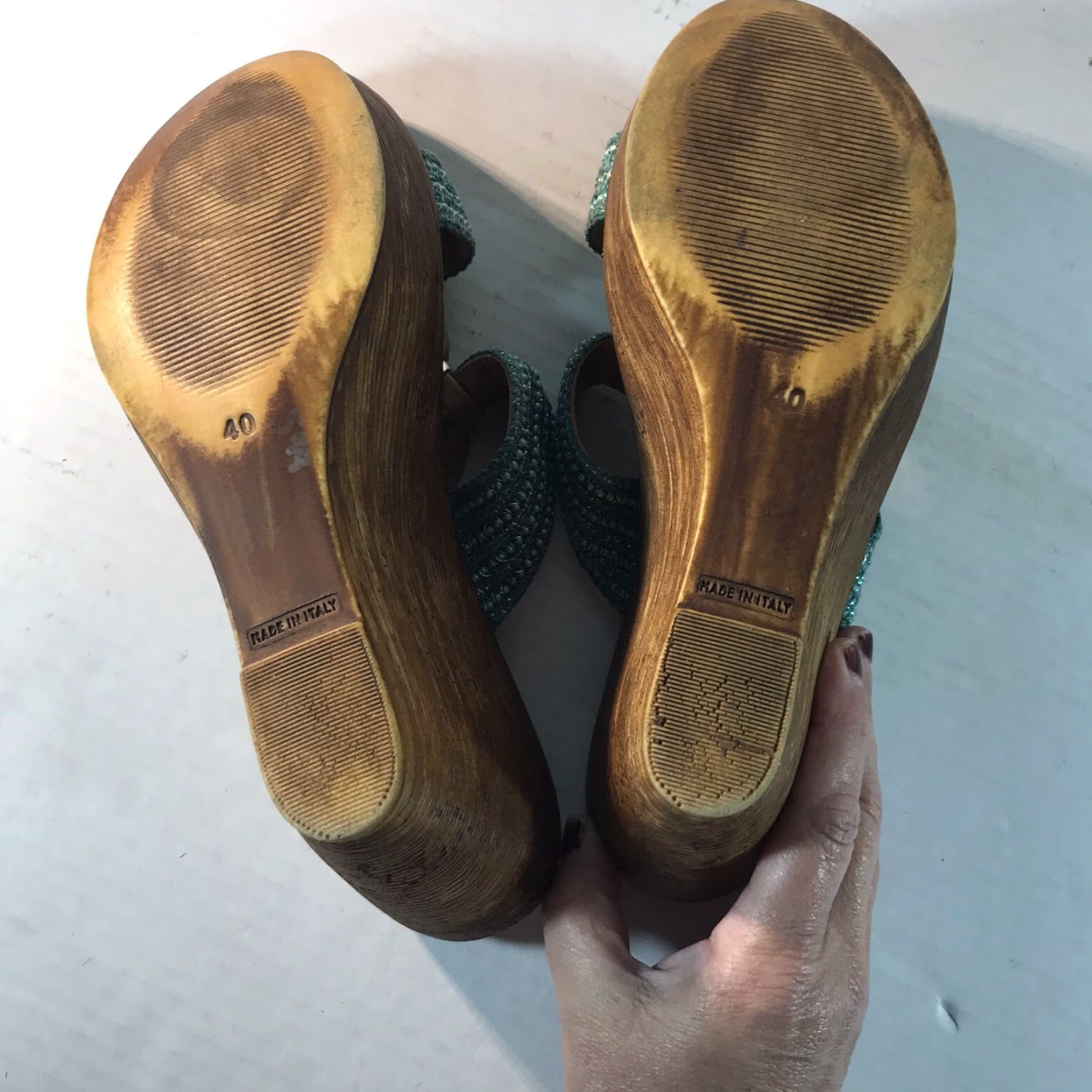 Vintage VINTAGE New Directions Wedges Shoes Women's Brown Turquoise Leather Beaded 4in Heel Italy Size US 9 / IT 39 - 7 Thumbnail
