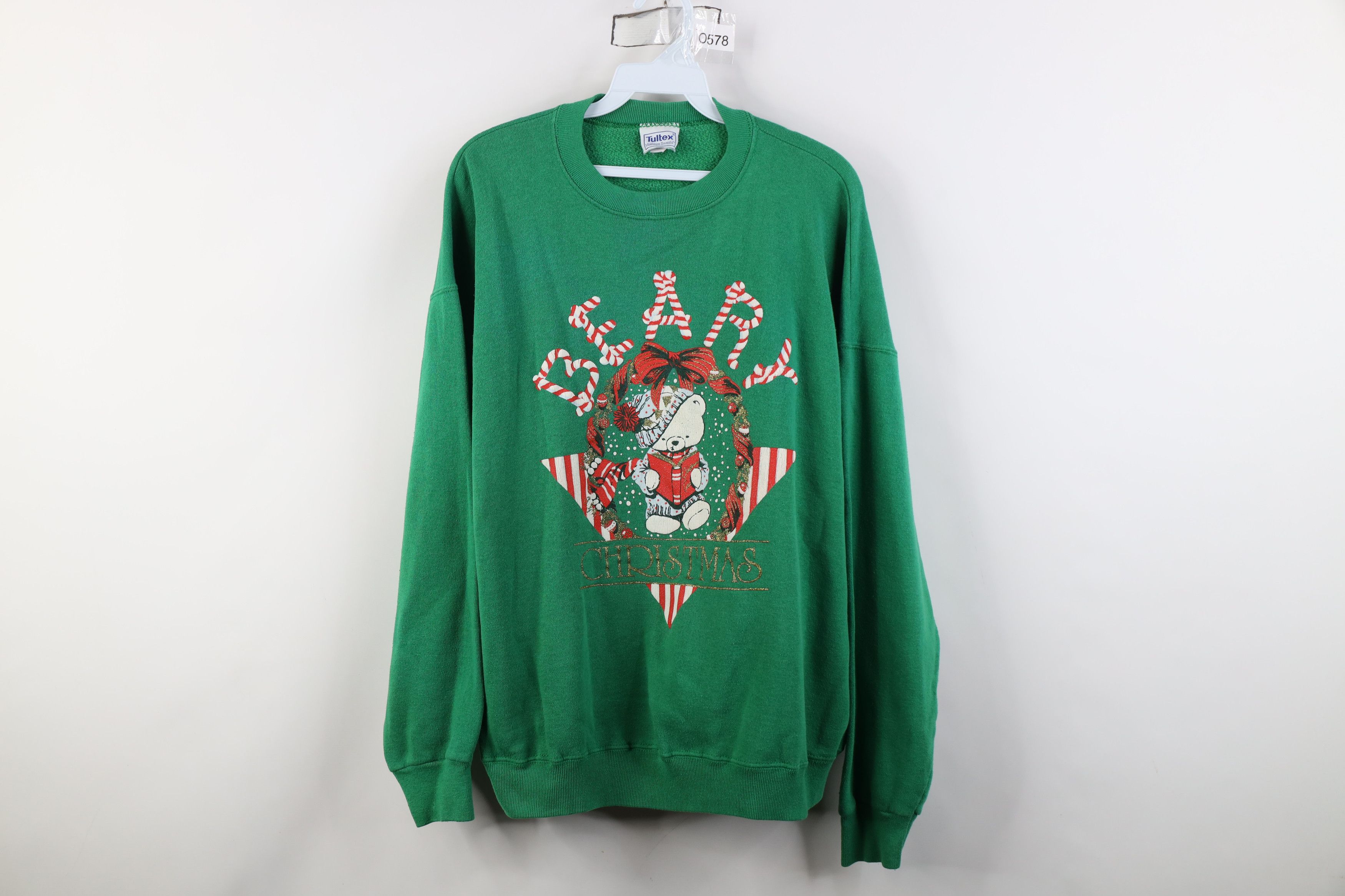 Vintage Vintage 90s Streetwear Merry Christmas Sweatshirt Green USA Size XL / US 12-14 / IT 48-50 - 1 Thumbnail
