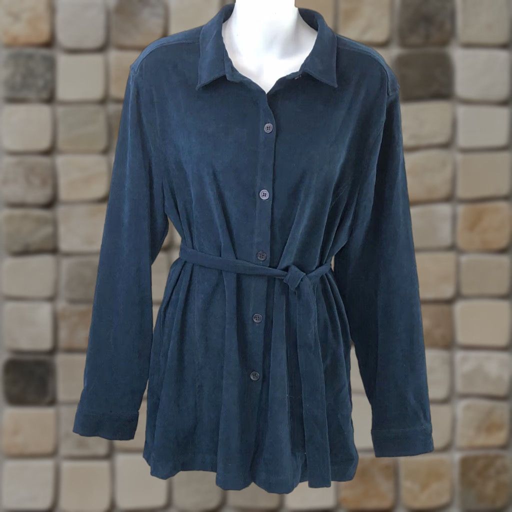 Vintage Vintage Norton McNaughton MicroSuede Top Shirt 14 Blue Belted Retro 70s Career Size XL / US 12-14 / IT 48-50 - 1 Thumbnail