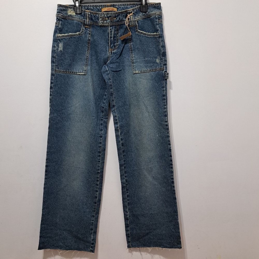 Other Refuge Y2K Cargo Cotton Distressed Wide Leg Raw Hem Jeans S Size 32" / US 10 / IT 46 - 12 Thumbnail