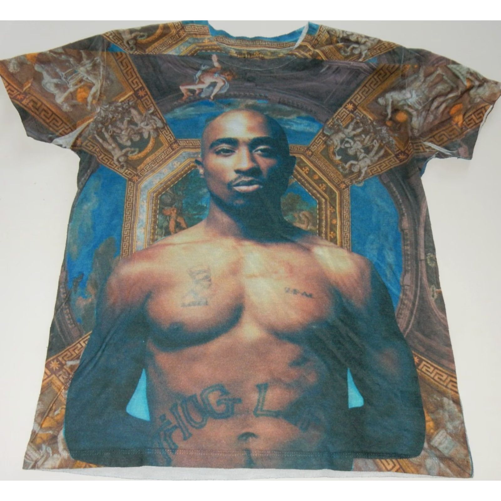Vintage Men's T Shirt M Tupac Shakur Graphic Print Blue Polyester Size US M / EU 48-50 / 2 - 2 Thumbnail