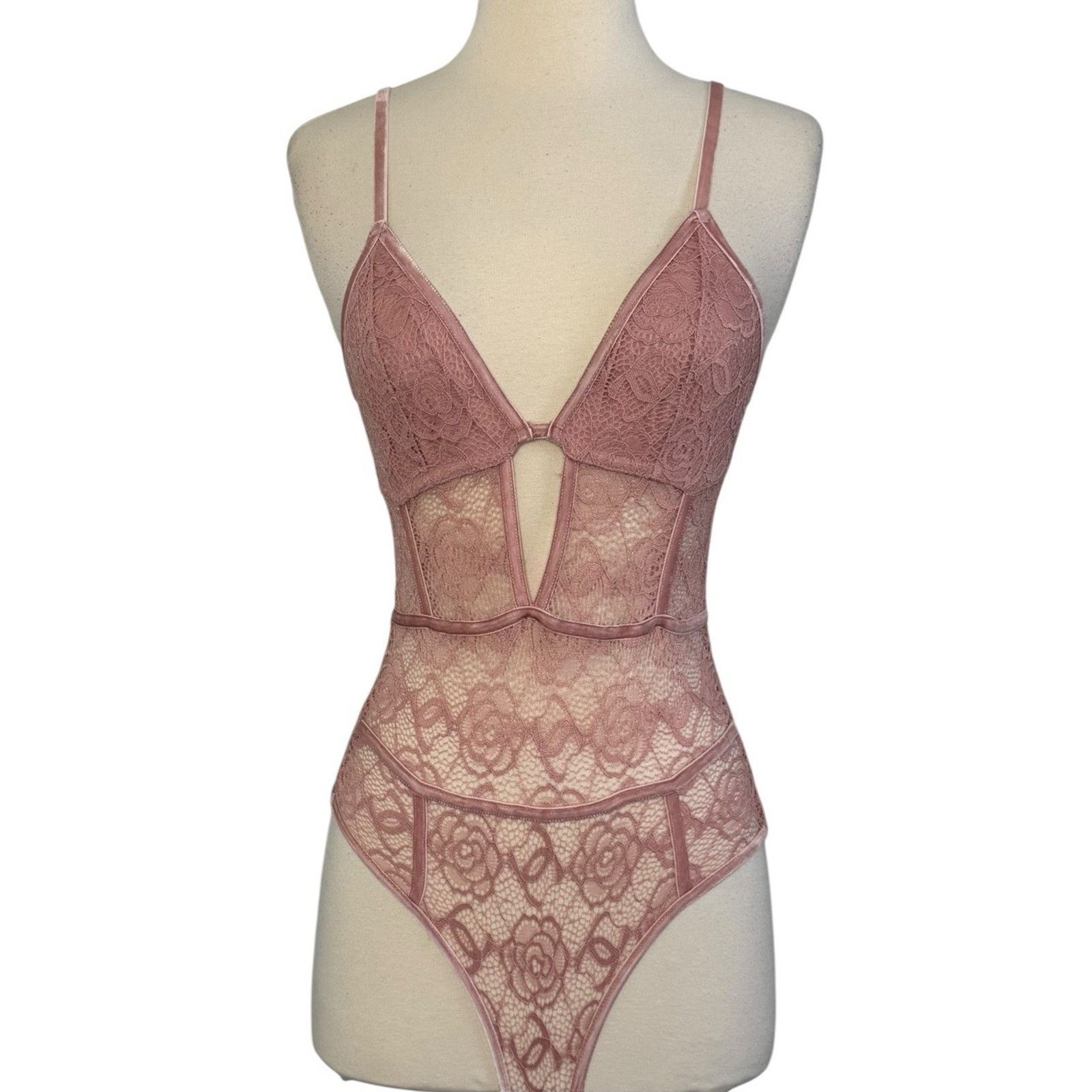 Other DYNAMIC Pink Lace Bodysuit Shear Cut Out Playsuit Lingerie Size ONE SIZE - 2 Thumbnail