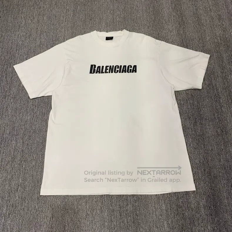 Balenciaga White Distressed Lettering Logo T-Shirt