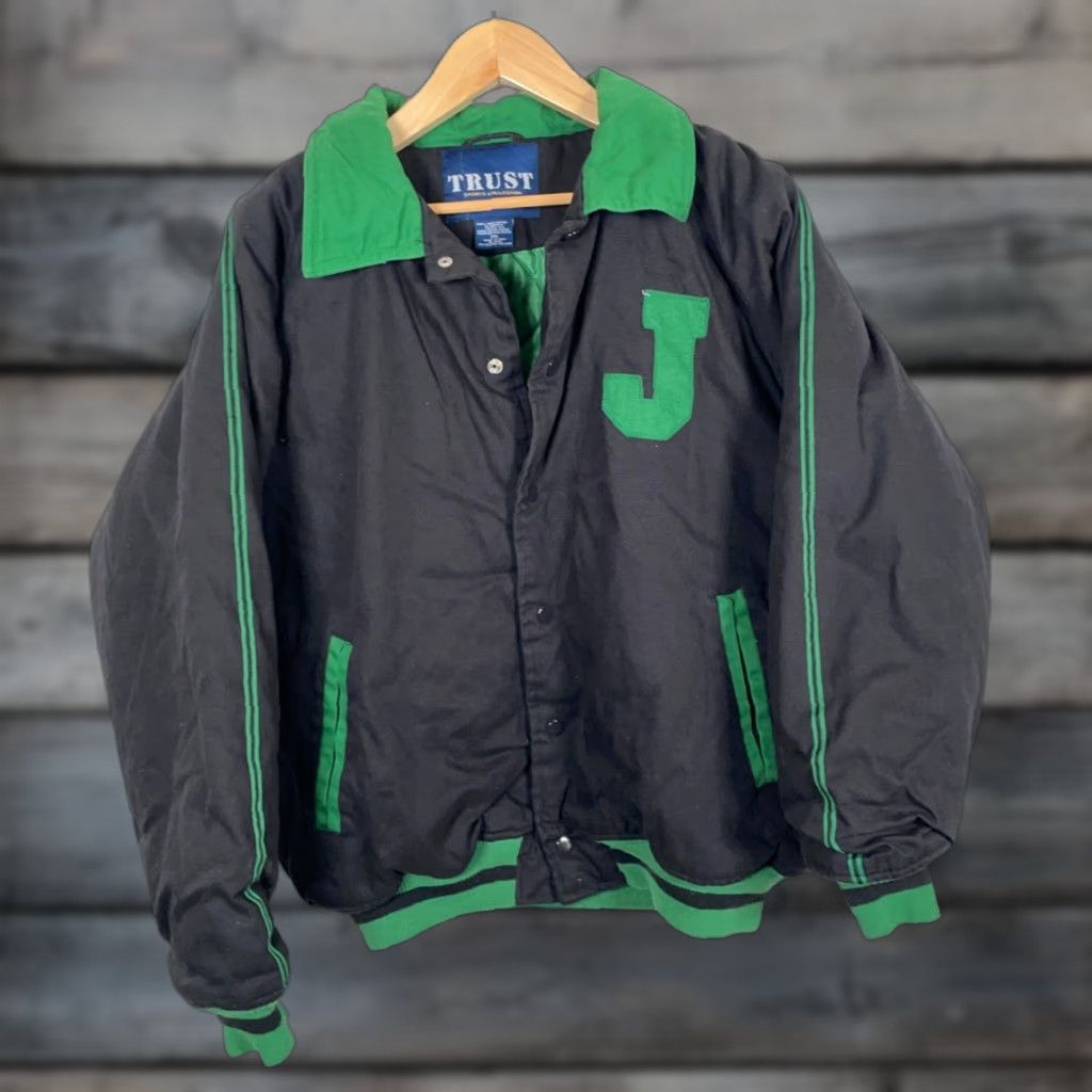 Vintage VINTAGE Trust Jamaica Bomber Jacket Black Green Embroidered Insulated 2XL Cotton Shell Lined Pockets Snap Front Casual Men Size US XXL / EU 58 / 5 - 1 Thumbnail