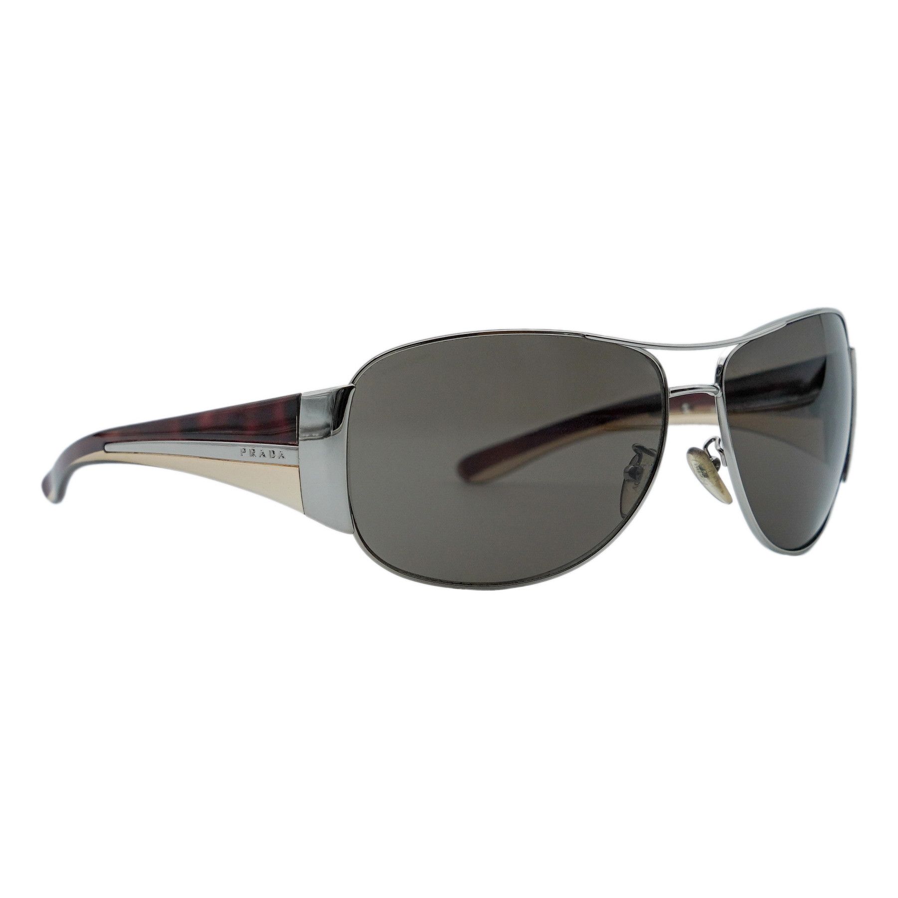 Prada SPR 75G Aviator Silver sunglasses w black and white on sides.no scratches Prada SPR 56A 2AC 1A1 – Vintage Frames Company main image 4