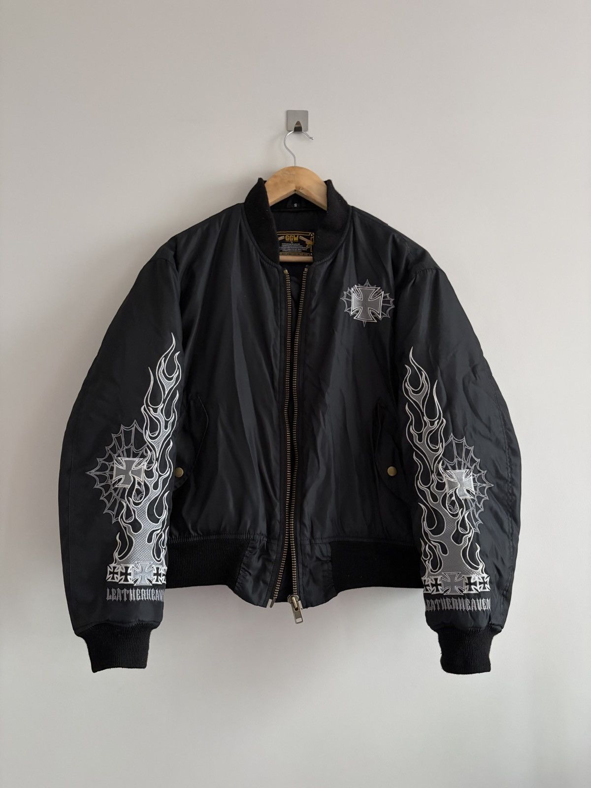 Vintage Gothic Flame Cross Embroidered Bomber Jacket Size US M / EU 48-50 / 2 - 1 Thumbnail