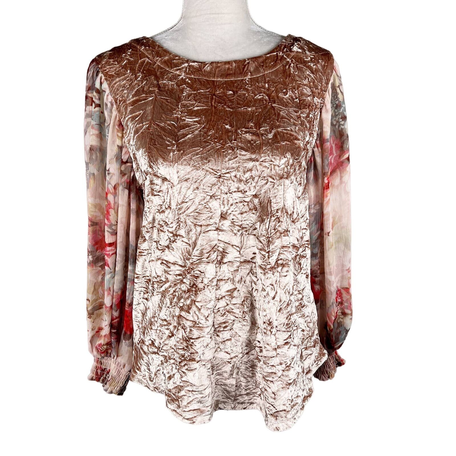 Anthropologie Meadow Rue Top Crushed Velvet Sheer Floral Sleeves Small Size S / US 4 / IT 40 - 1 Thumbnail