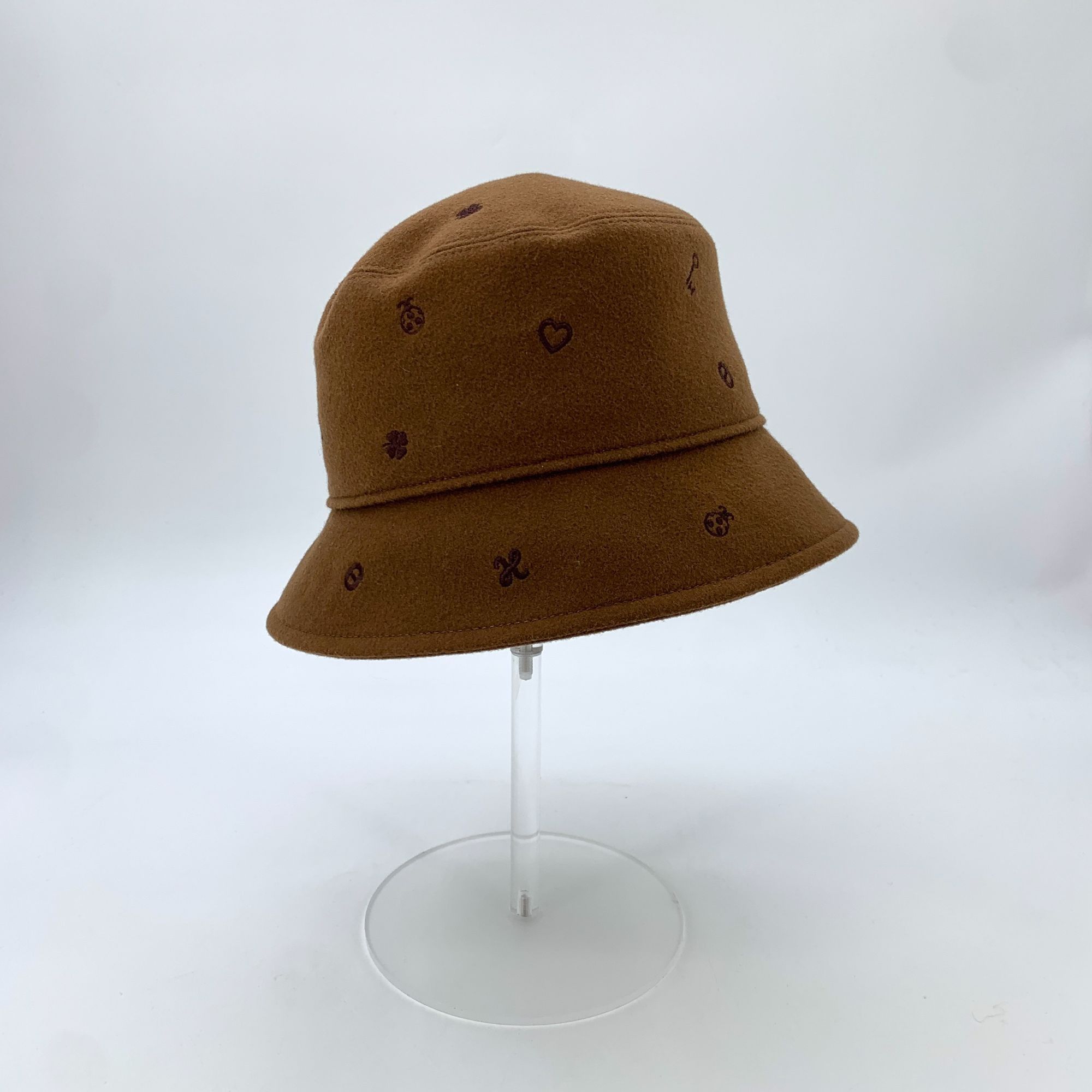 Hermes Hermès Brown Cashmere Embroidered Fisherman Hat W/ Silk Lini Size ONE SIZE - 2 Thumbnail