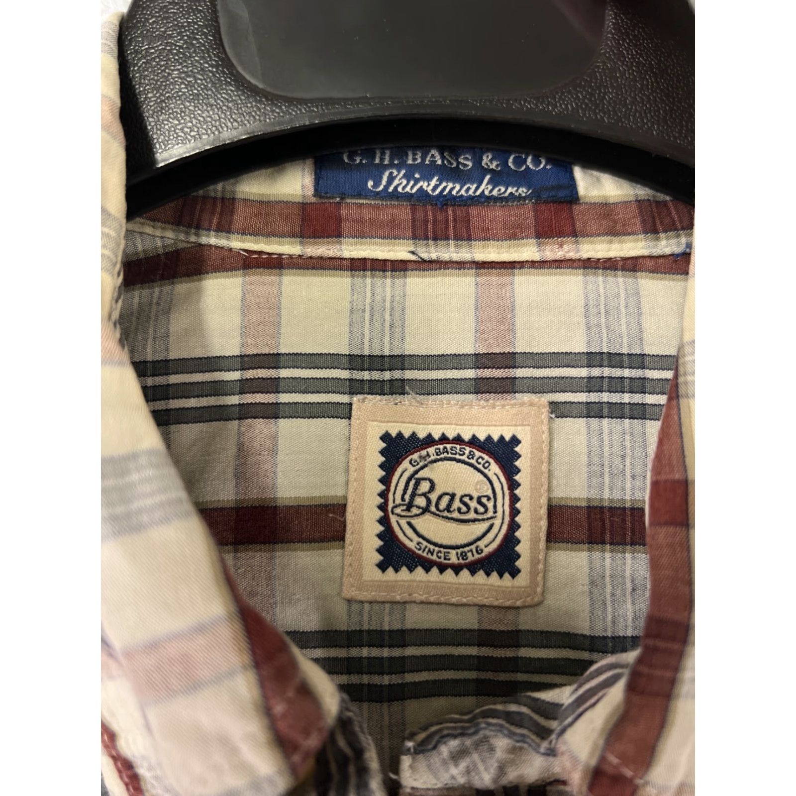 Vintage G.H. Bass & Co. Shirt Mens XL Beige Plaid Button-Down Cotton Long Sleeve with Pocket - Vintage? No; Regular Fit; Mens Clothing Size US XL / EU 56 / 4 - 3 Thumbnail