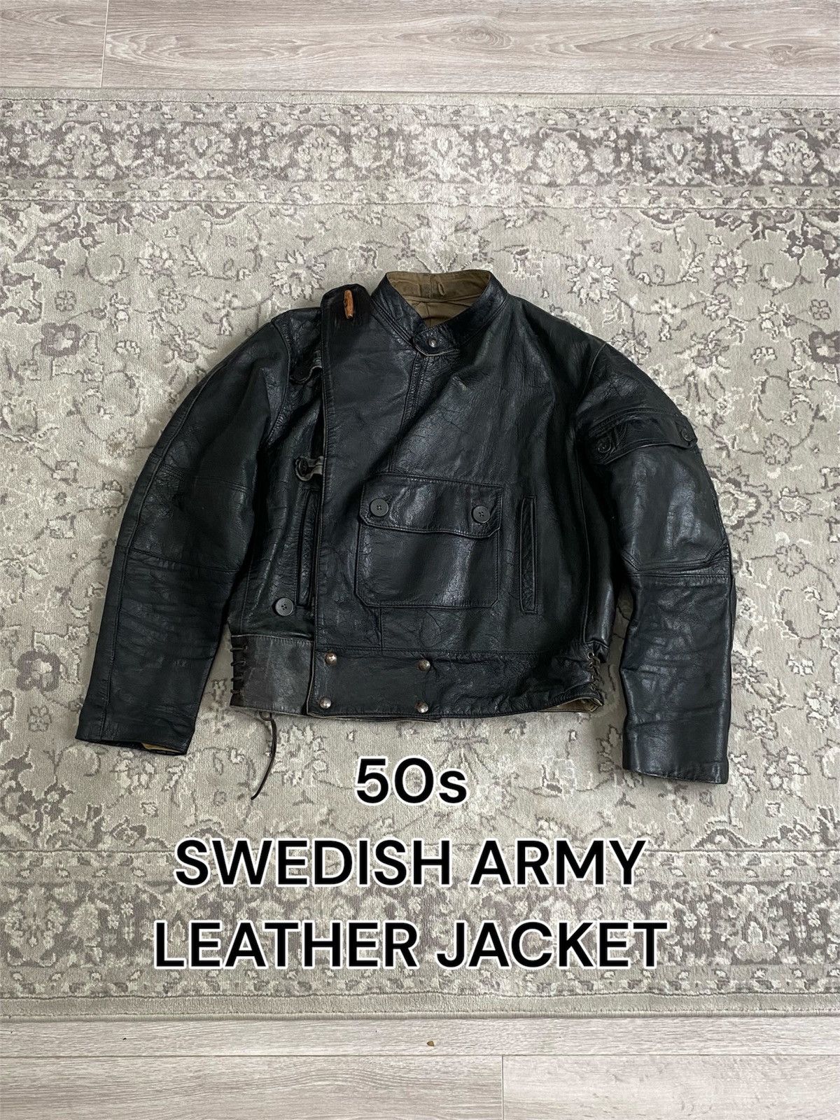 1950s 50s Swedish Army Motorcycle Leather Jacket Orebro