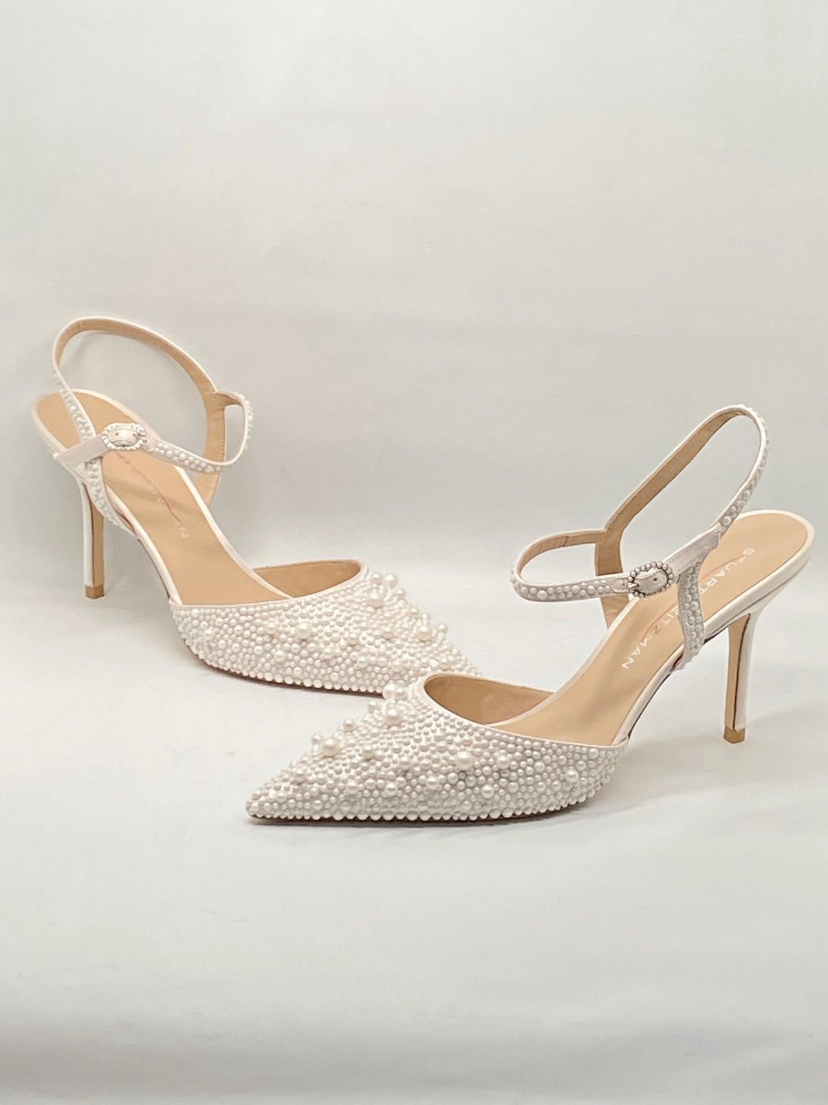 Stuart Weitzman Stuart Weitzman 85MM Pearl-Embellished Satin Pumps size 10 Size US 10 / IT 40 - 3 Thumbnail