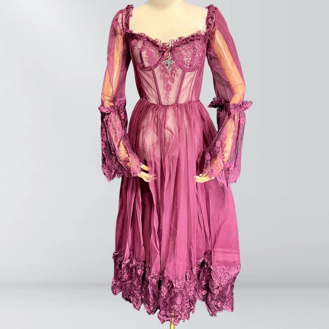 chinese dress ladies Widow Gothic Lace Bustier Long Sleeve Gown