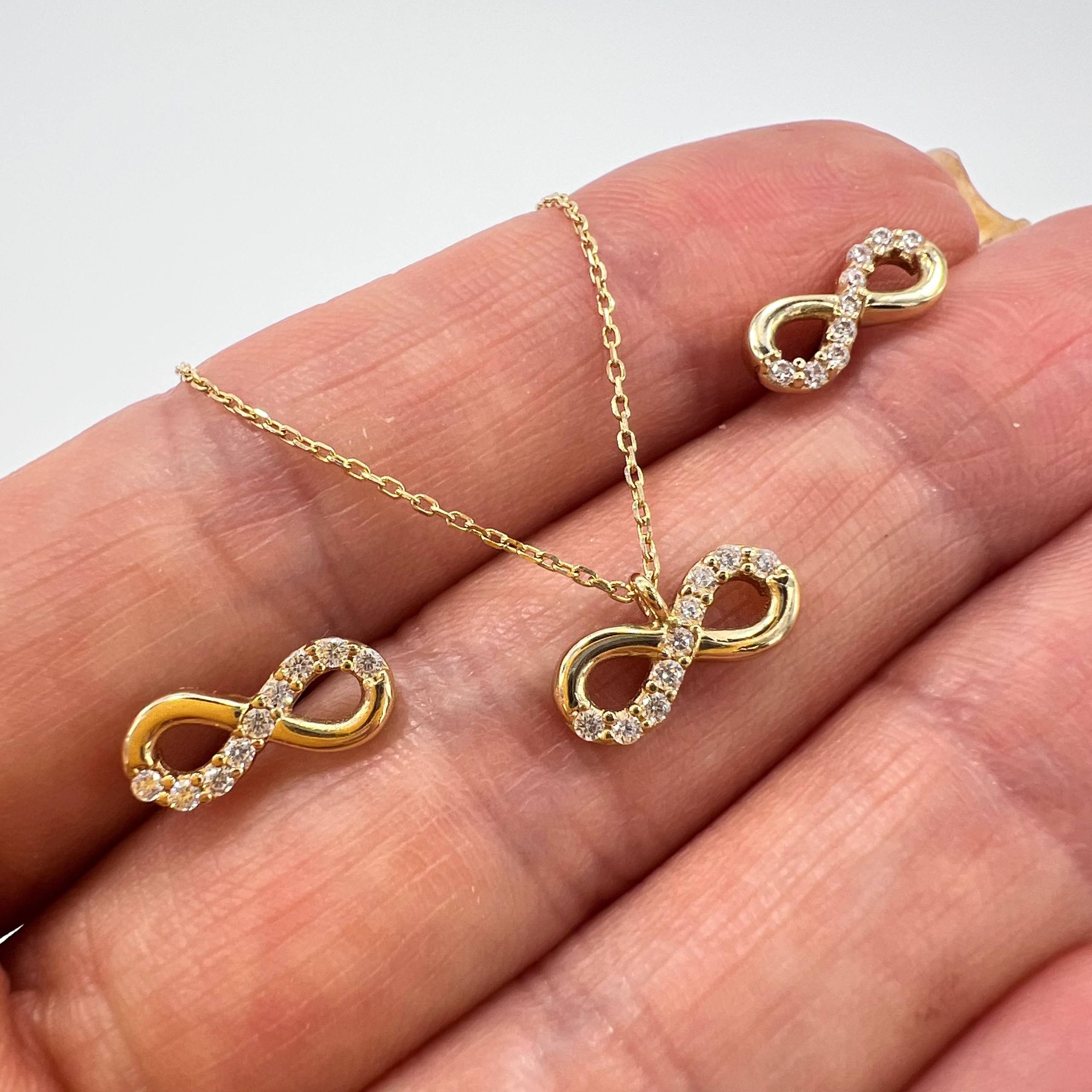 Other 14K Solid Gold Infinity Necklace & Stud Earrings Set 2.8g Size ONE SIZE - 5 Thumbnail