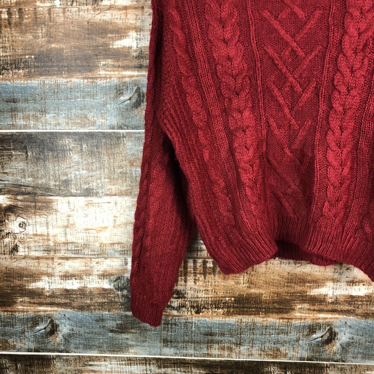 Aran Isles Knitwear × Japanese Brand × Vintage One Way Red Turtle Neck Knitwear crop top #A1563 Size M / US 6-8 / IT 42-44 - 7 Thumbnail