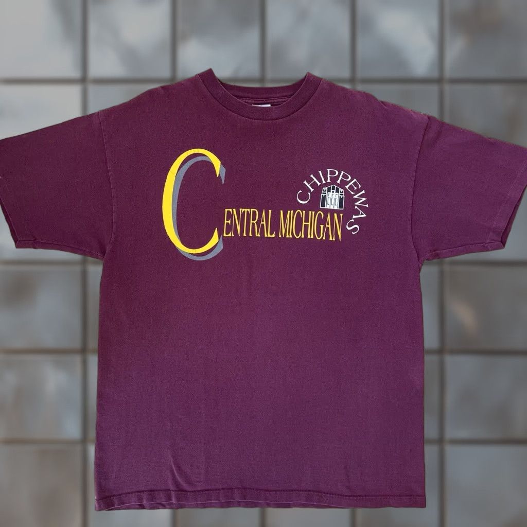 NCAA VINTAGE Central Michigan Chippewas Shirt XL Maroon 90s NCAA Sportswear Size US XL / EU 56 / 4 - 1 Thumbnail