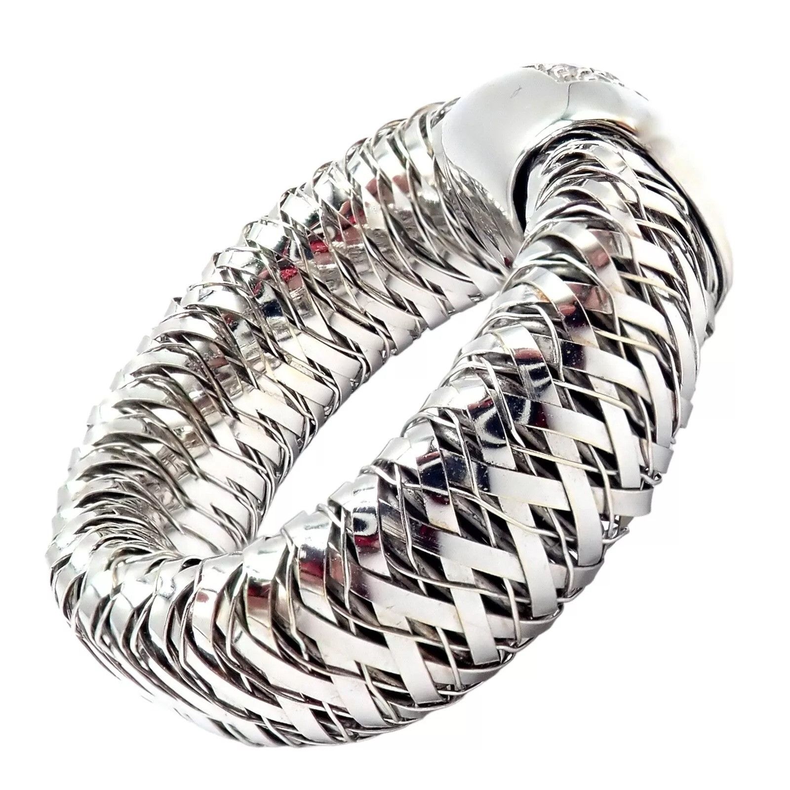 Vintage 18k White Gold Diamond Flexible 10mm Ring Size ONE SIZE - 12 Thumbnail