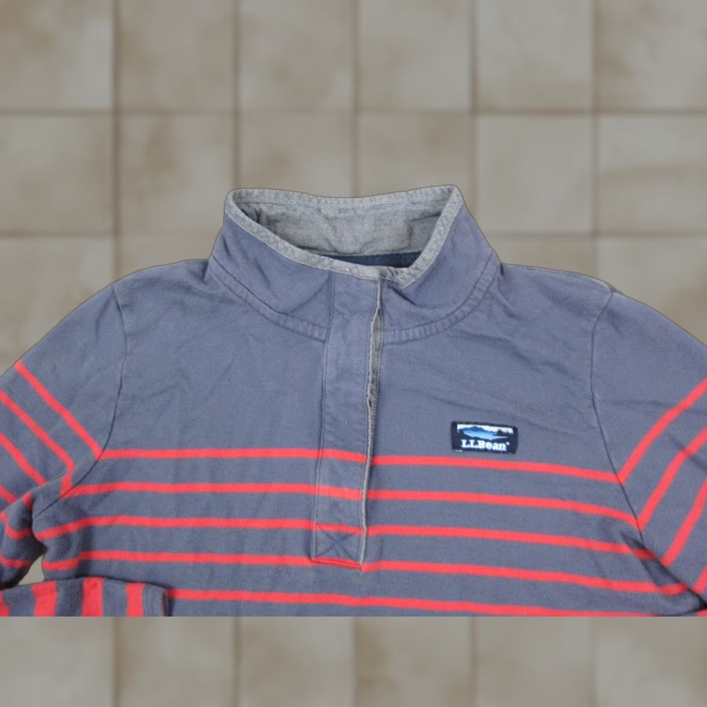 Vintage VINTAGE L.L.Bean Sweater Women's Medium Striped Red Blue Henley Pullover Mock Neck 90s Fashion Womens Pullover Knit Shirt Size M / US 6-8 / IT 42-44 - 1 Thumbnail