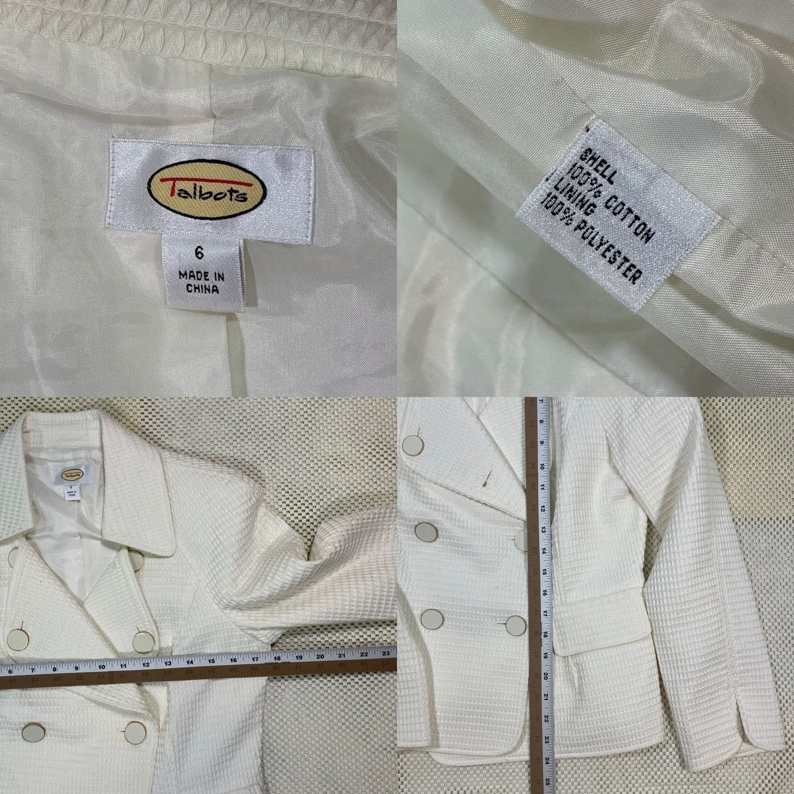 Talbots Talbots White Waffle Weave Double Breasted Blazer Jacket Women's Size 6 Shirt Blazer Womens Spring Summer Workwear Casual Size M / US 6-8 / IT 42-44 - 8 Thumbnail