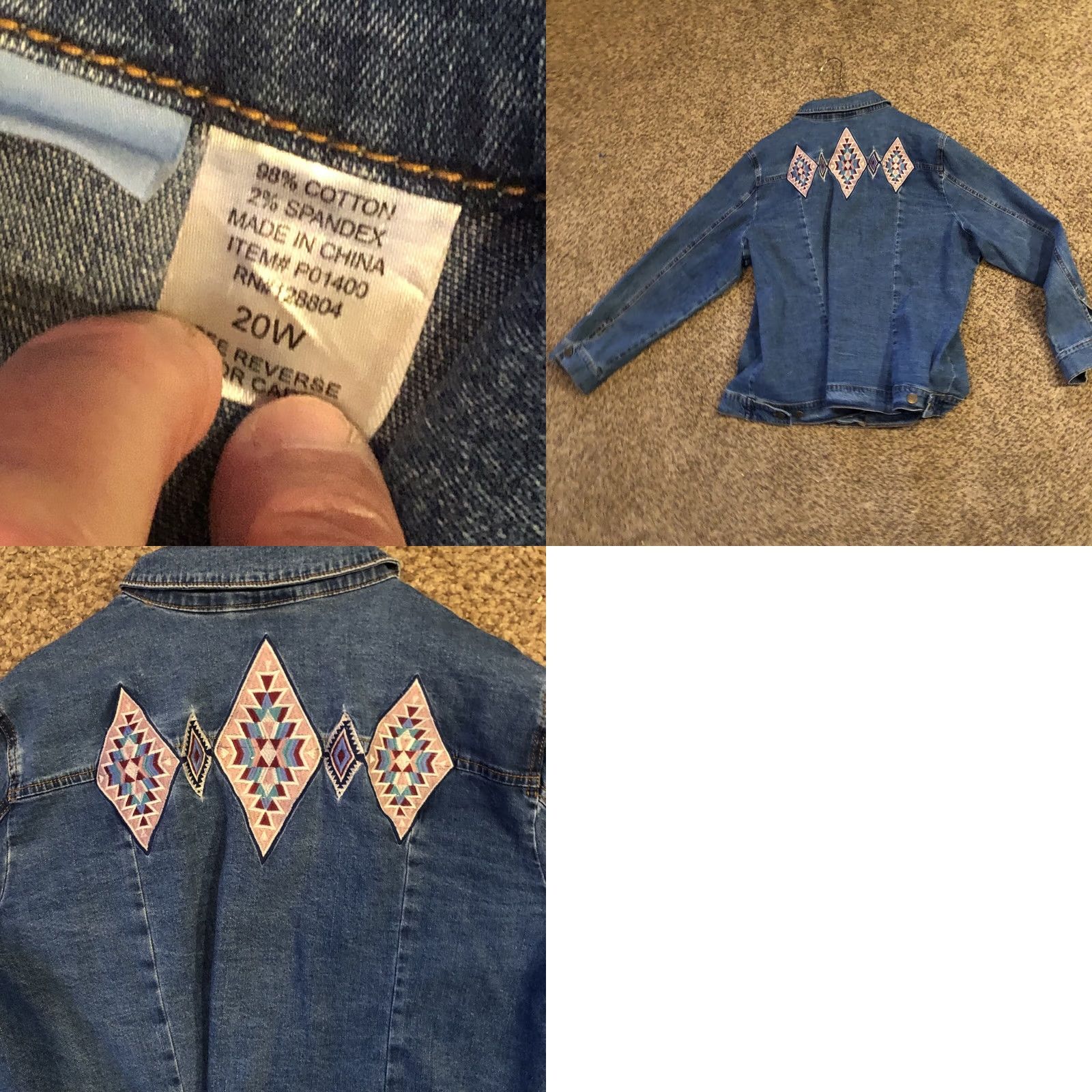 Vintage VINTAGE Koret Embroidered Jacket Southwestern Diamond Design Plus Size 20W Woman Blue Cotton Blend Shirt Womens Size 42" / US 20 - 8 Thumbnail
