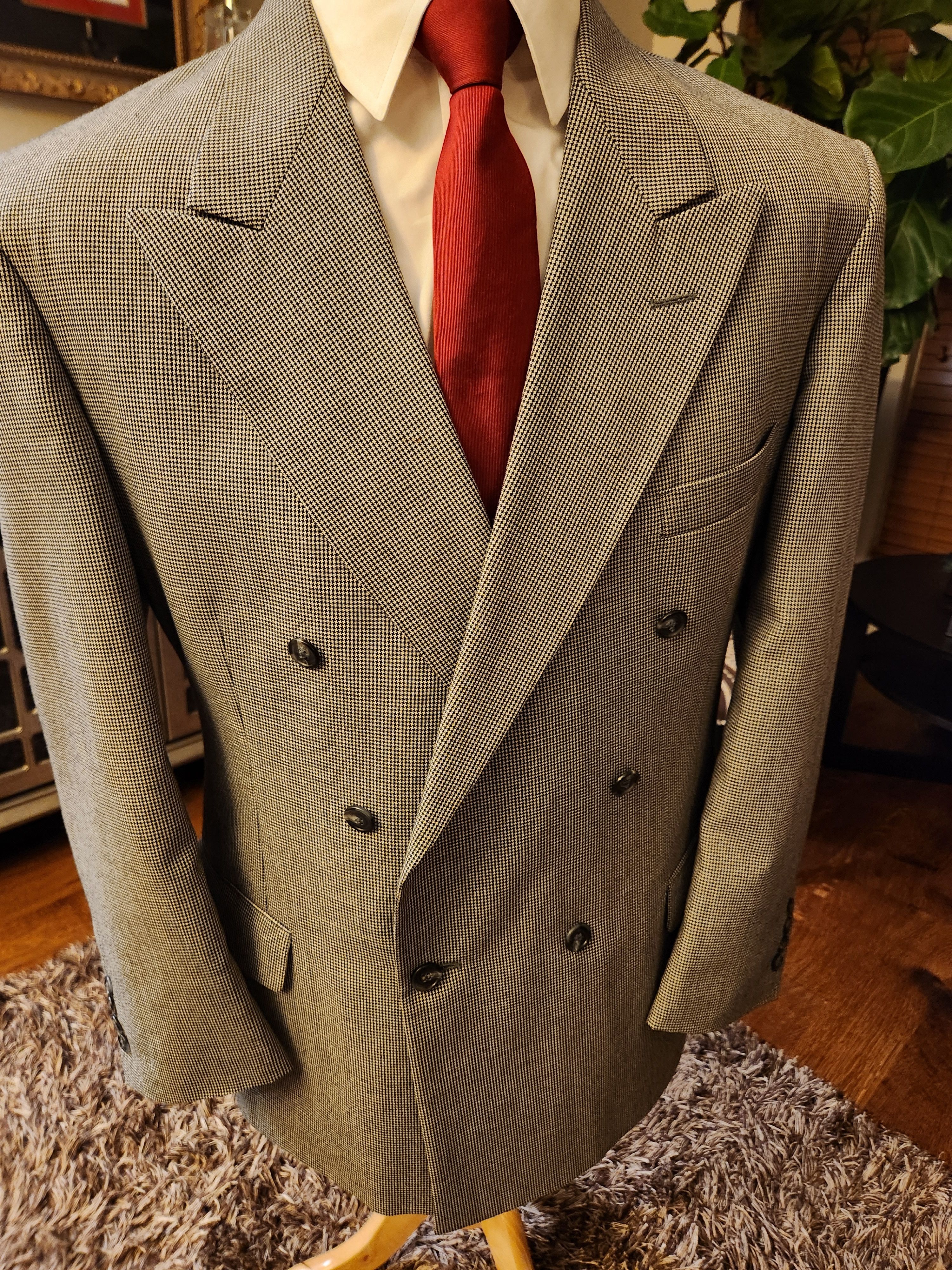 Other Vintage 90's Custom Tailored Houndstooth Double Breast Suit Size 44R - 2 Thumbnail