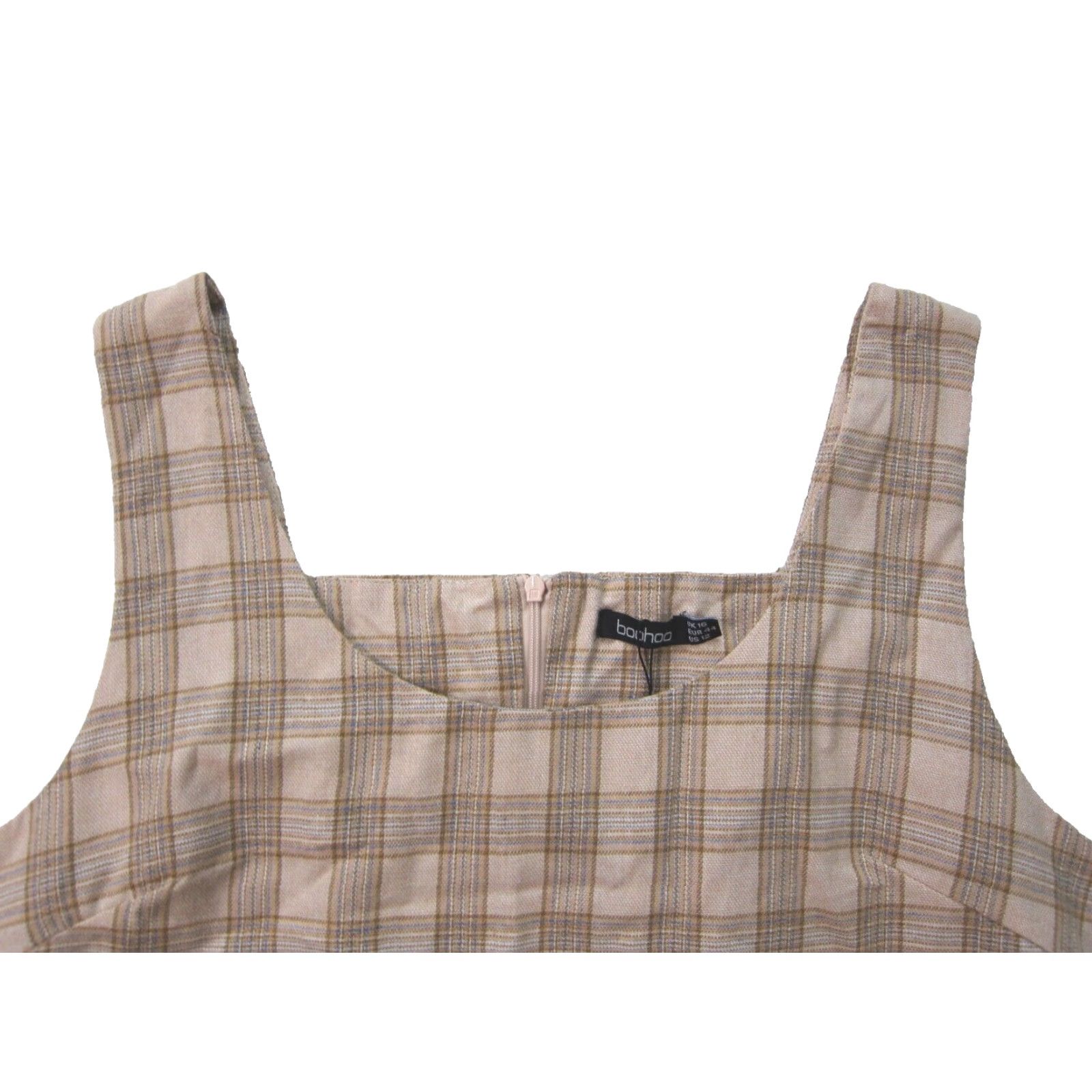 Boohoo NWT Boohoo Brown Stone Blue Plaid Scoop Neck Tank Pinafore Dress Women 12 Large Size XL / US 12-14 / IT 48-50 - 4 Thumbnail