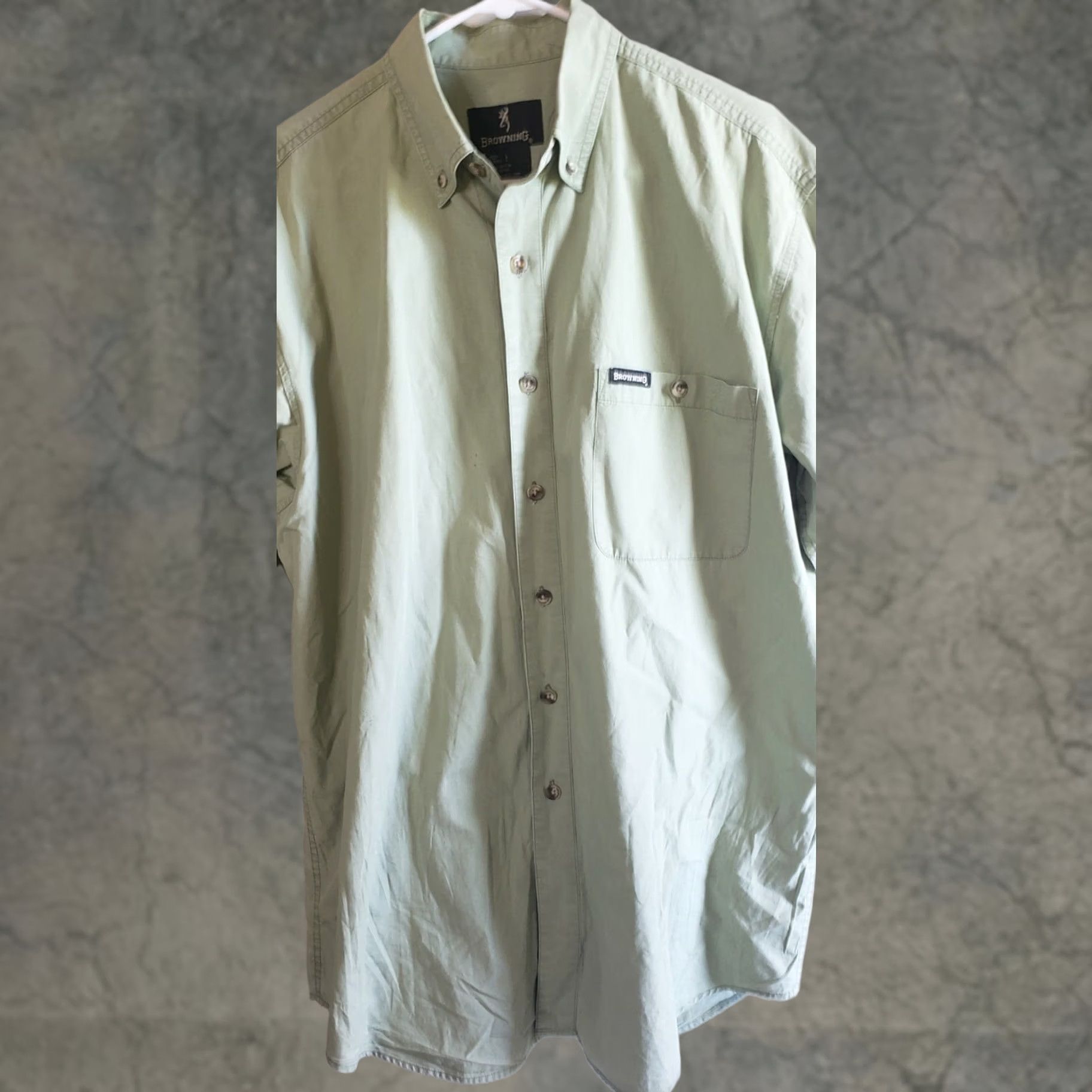 Vintage BROWNING ARMS Shirt Button-Up Short Sleeve Men's L Light Green Olive EUC Casual Shirt Size US L / EU 52-54 / 3 - 1 Thumbnail
