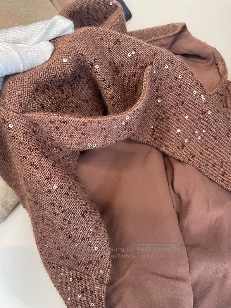 Brunello Cucinelli Brunello Cucinelli Dark brown sequin cashmere vest Size L / US 10 / IT 46 - 7 Thumbnail