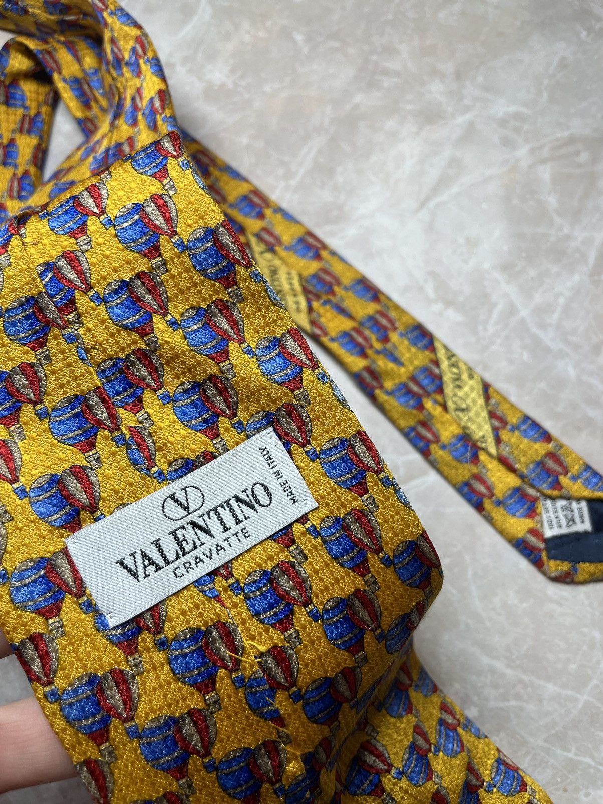 Valentino Valentino Cravatte Men Tie Gold Blue Red Silk Woven Necktie Size ONE SIZE - 4 Thumbnail