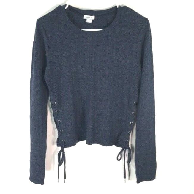 Vintage Chelsea Sky Womens Top Crew Neck Navy Blue Lace Up Long Sleeve Small Size S / US 4 / IT 40 - 2 Thumbnail