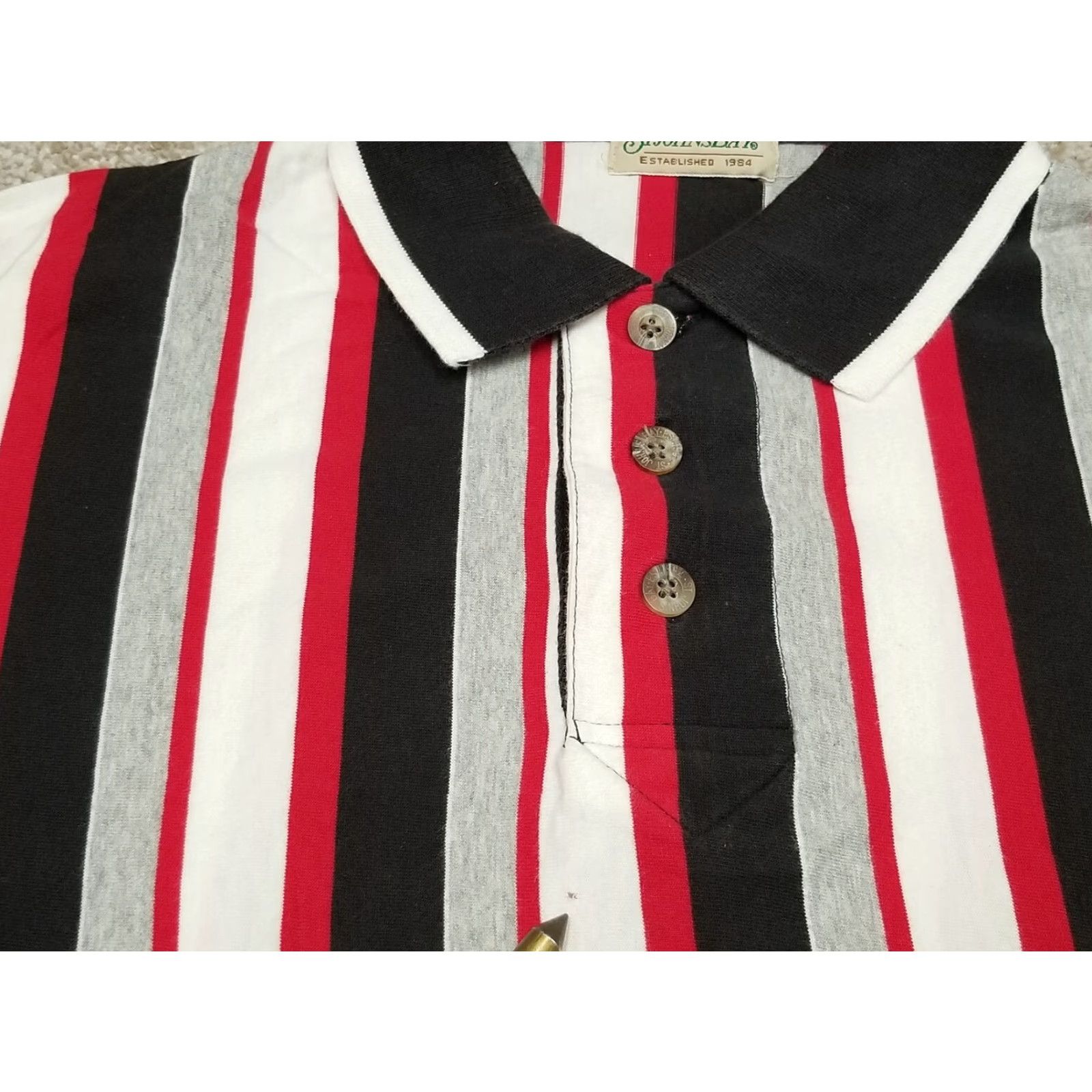 Vintage VINTAGE St. Johns Bay Polo Shirt Mens Large Red Striped 100% Cotton Casual Shirt Mens Large Red Striped 100% Cotton Size US L / EU 52-54 / 3 - 3 Thumbnail