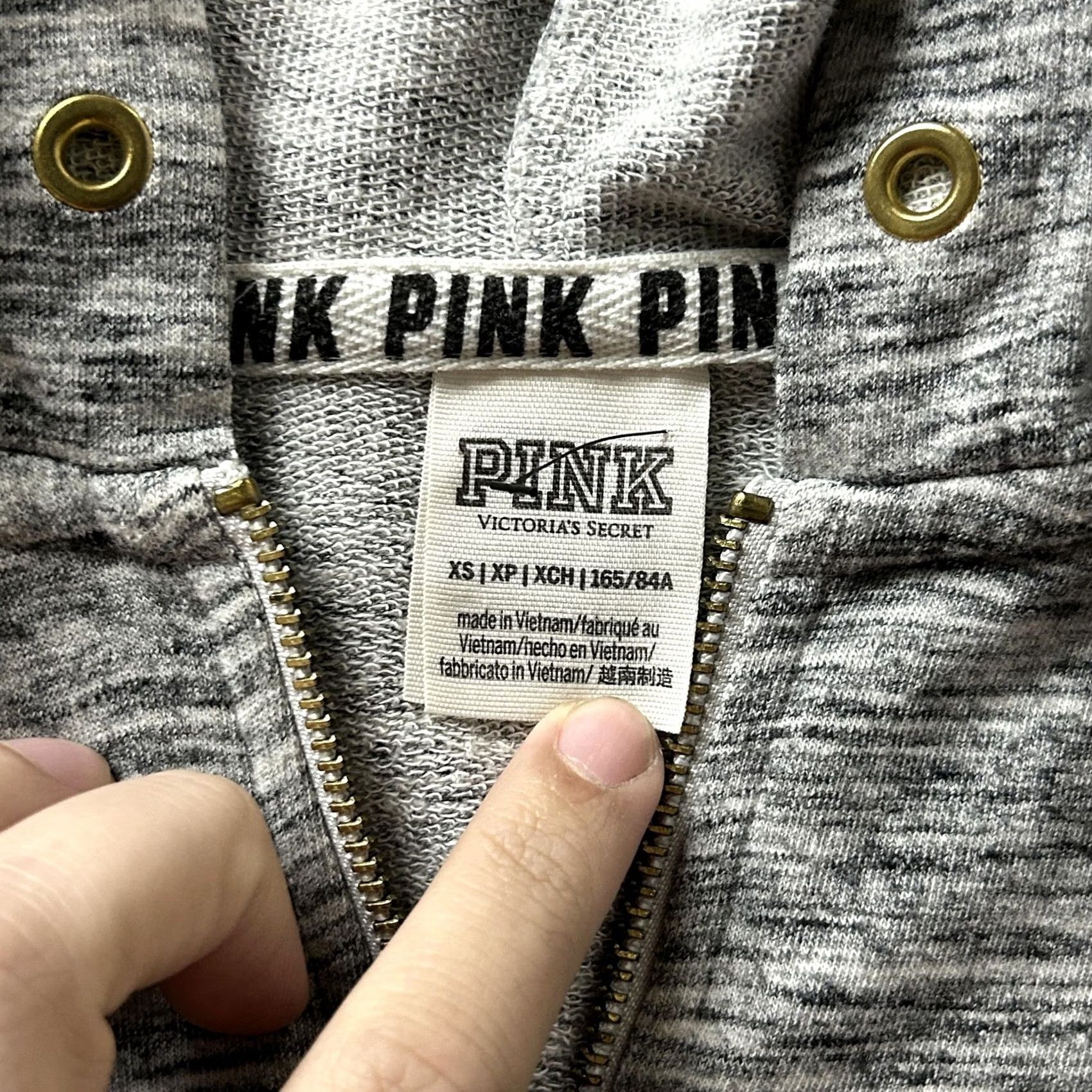 Pinko PINK Victoria's Secret Hoodie Womens XS Gray Full Zip Knit Logo Sweatshirt Size XS / US 0-2 / IT 36-38 - 3 Thumbnail